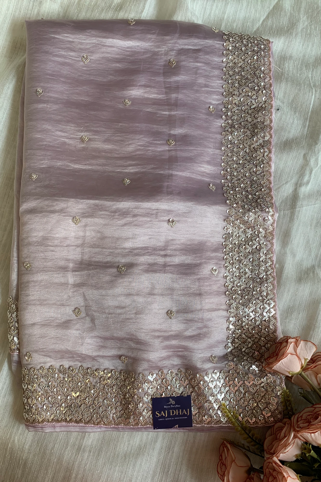 Dusty Lavender Embellished Butter Organza Saree 5847 01