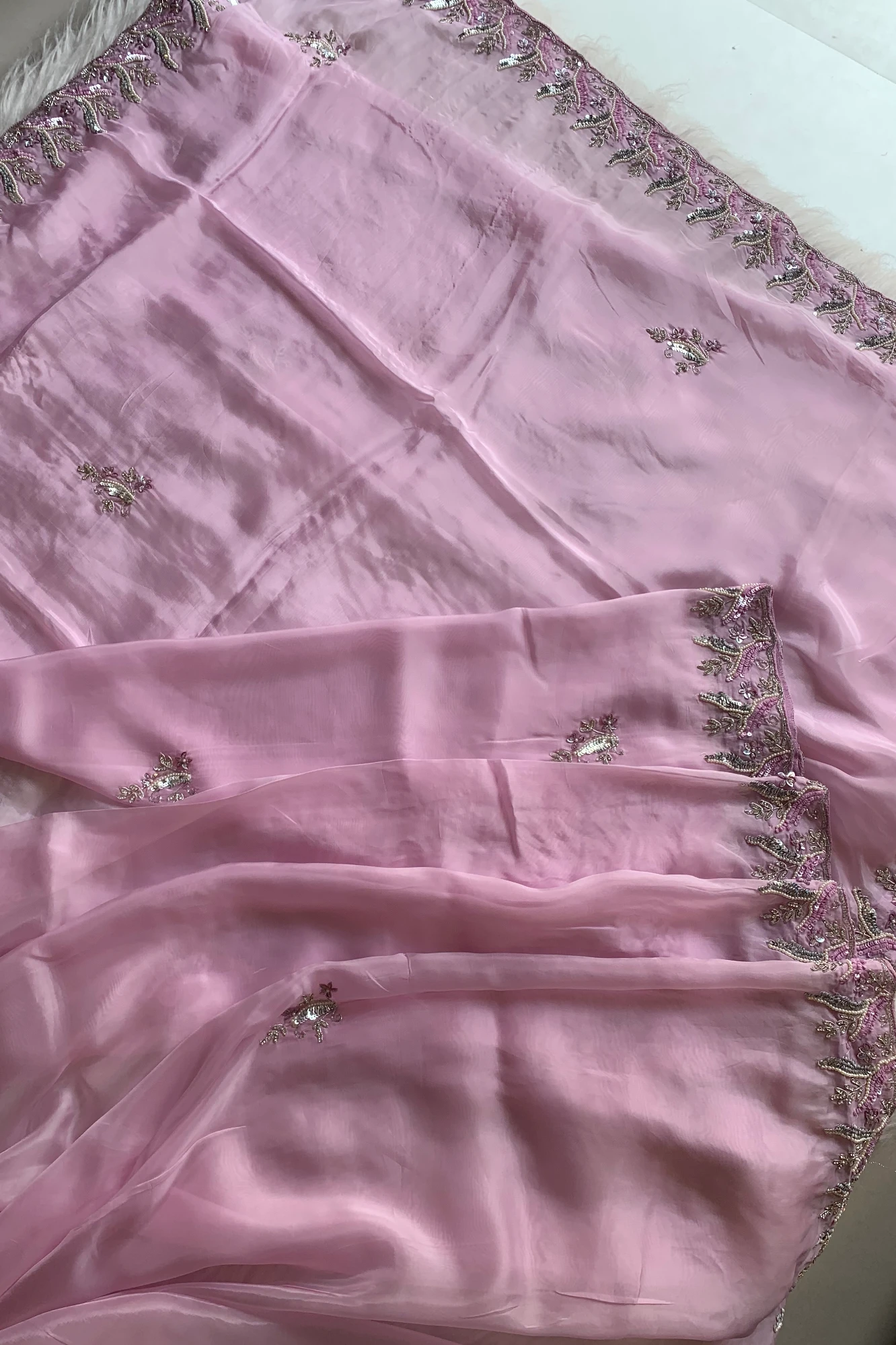 Baby Pink Embellished Habutai Silk Saree 5068 03