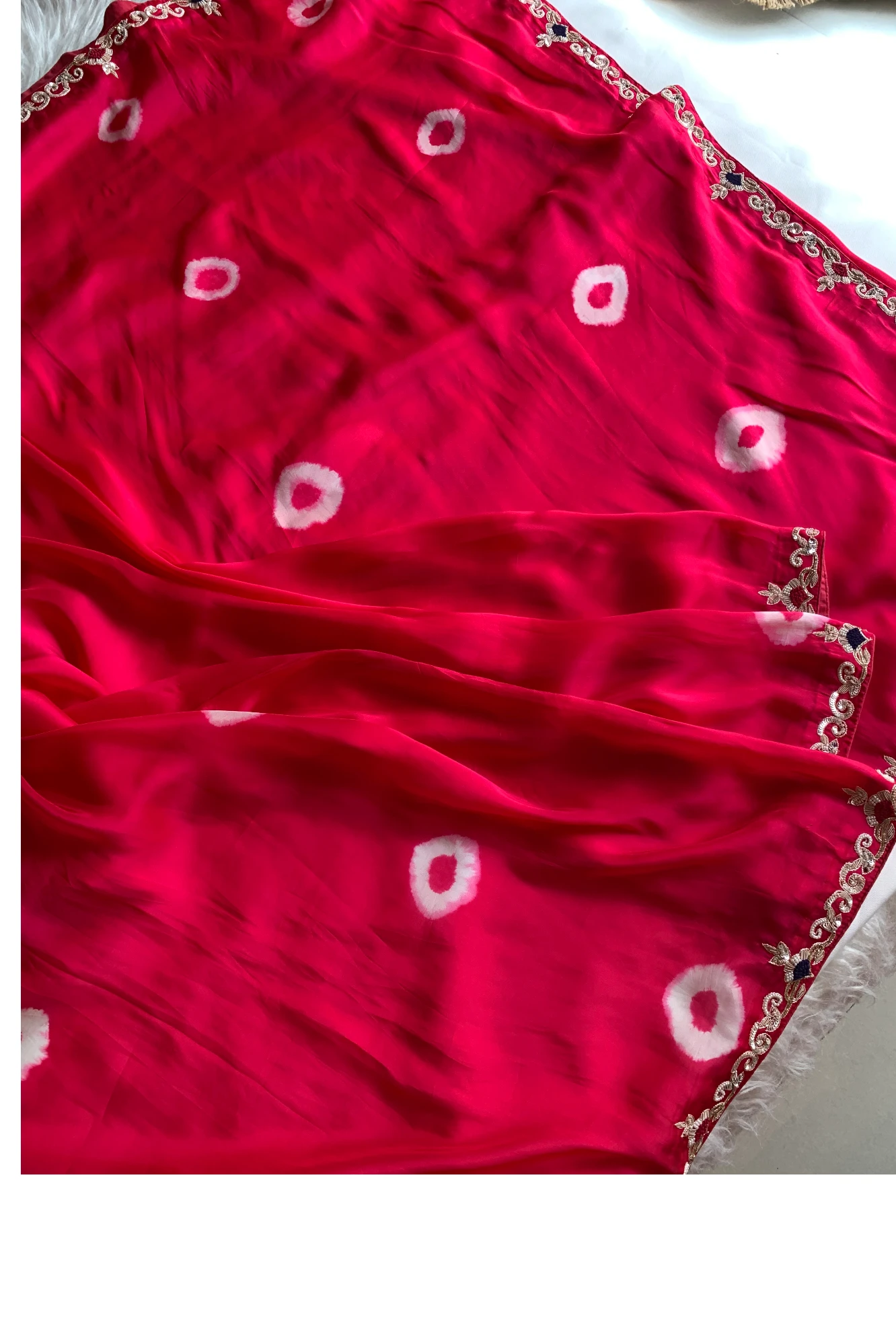 Rani Pink Habutai Silk Saree with Tie&Dye Design 5650 09