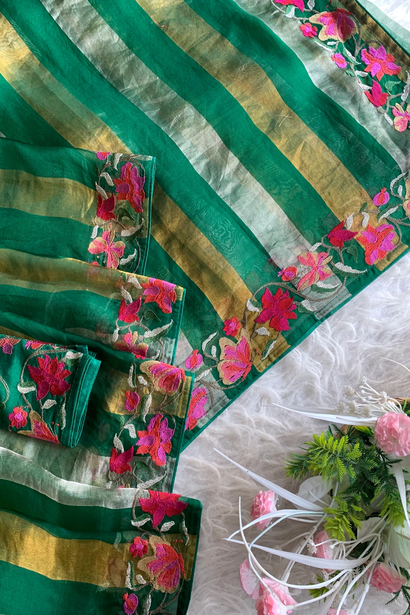 Bottle Green Pure Organza Saree 5844 14