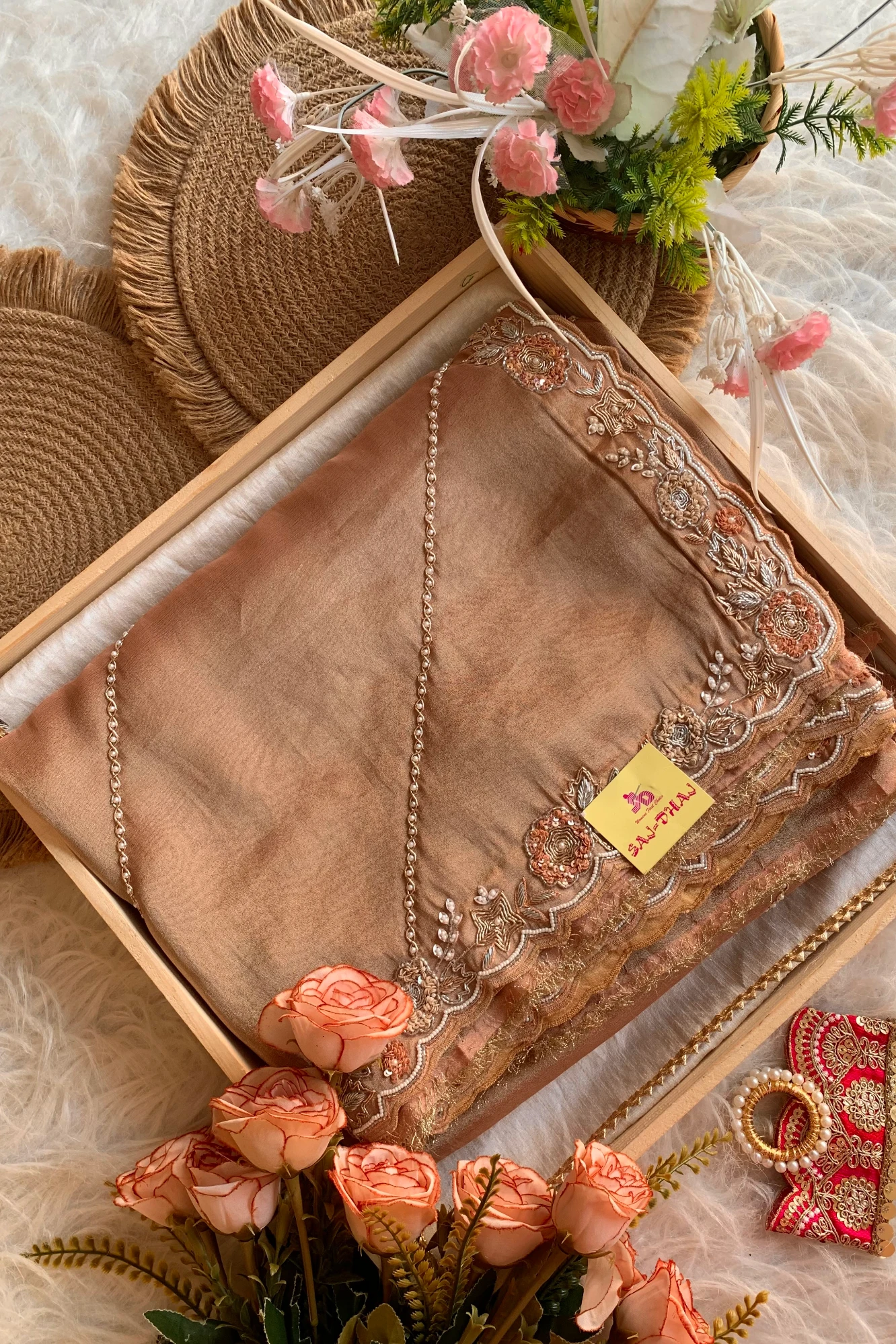 Rust Orange Tissue Saree 14600