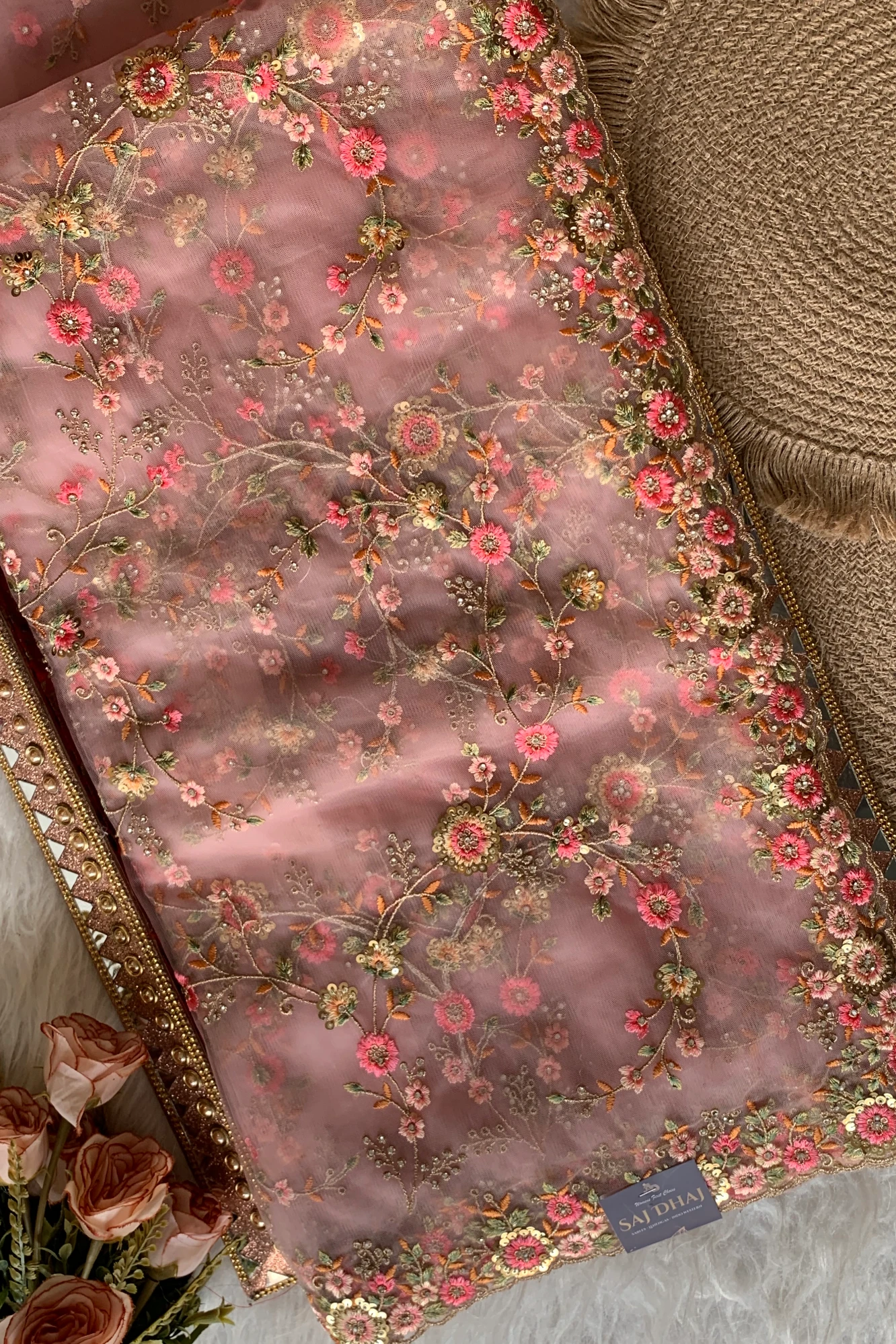 Elegant Net Jaal Saree - 5122 01 (PEACH)