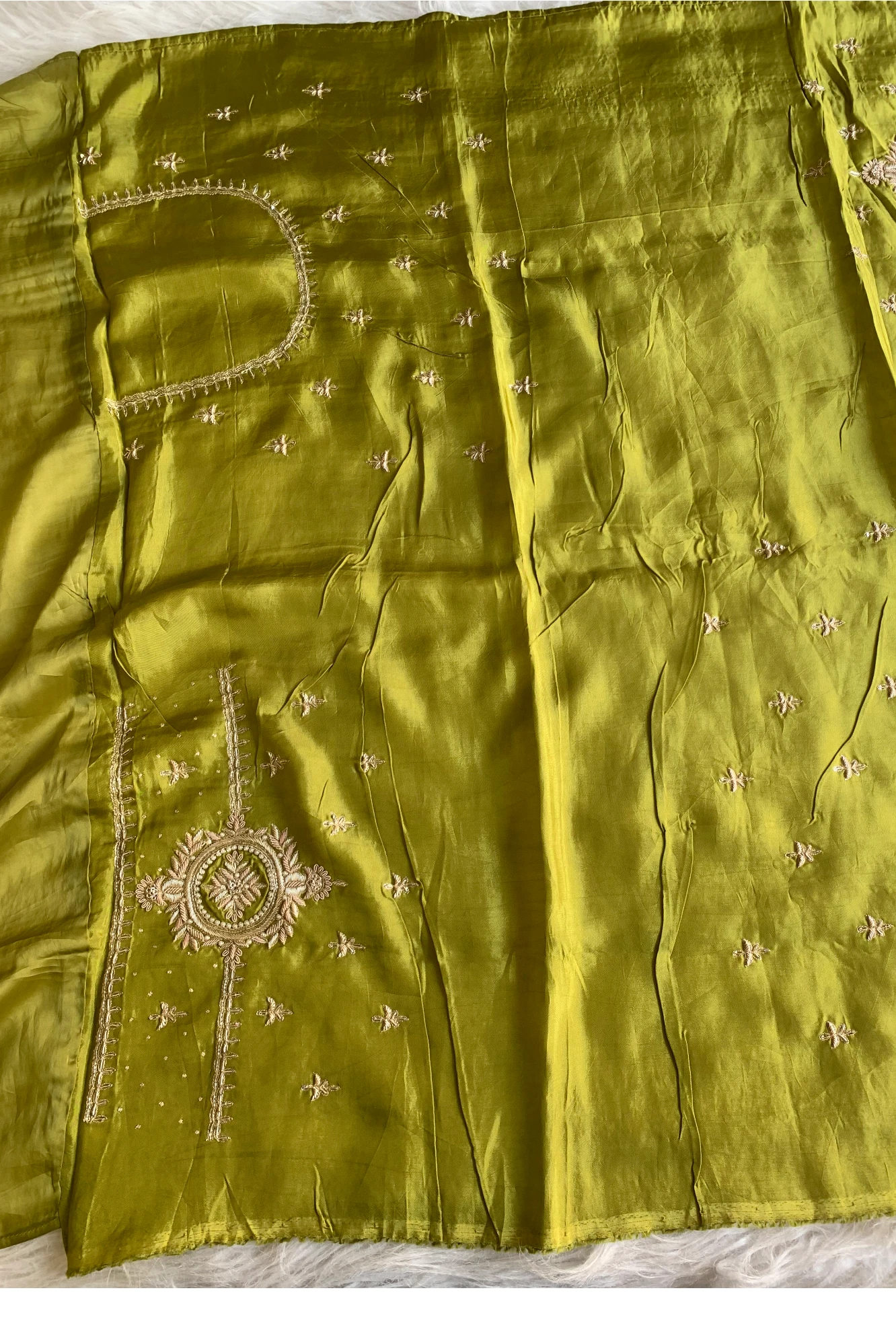 Olive Green Habutai Silk Saree 5764 18
