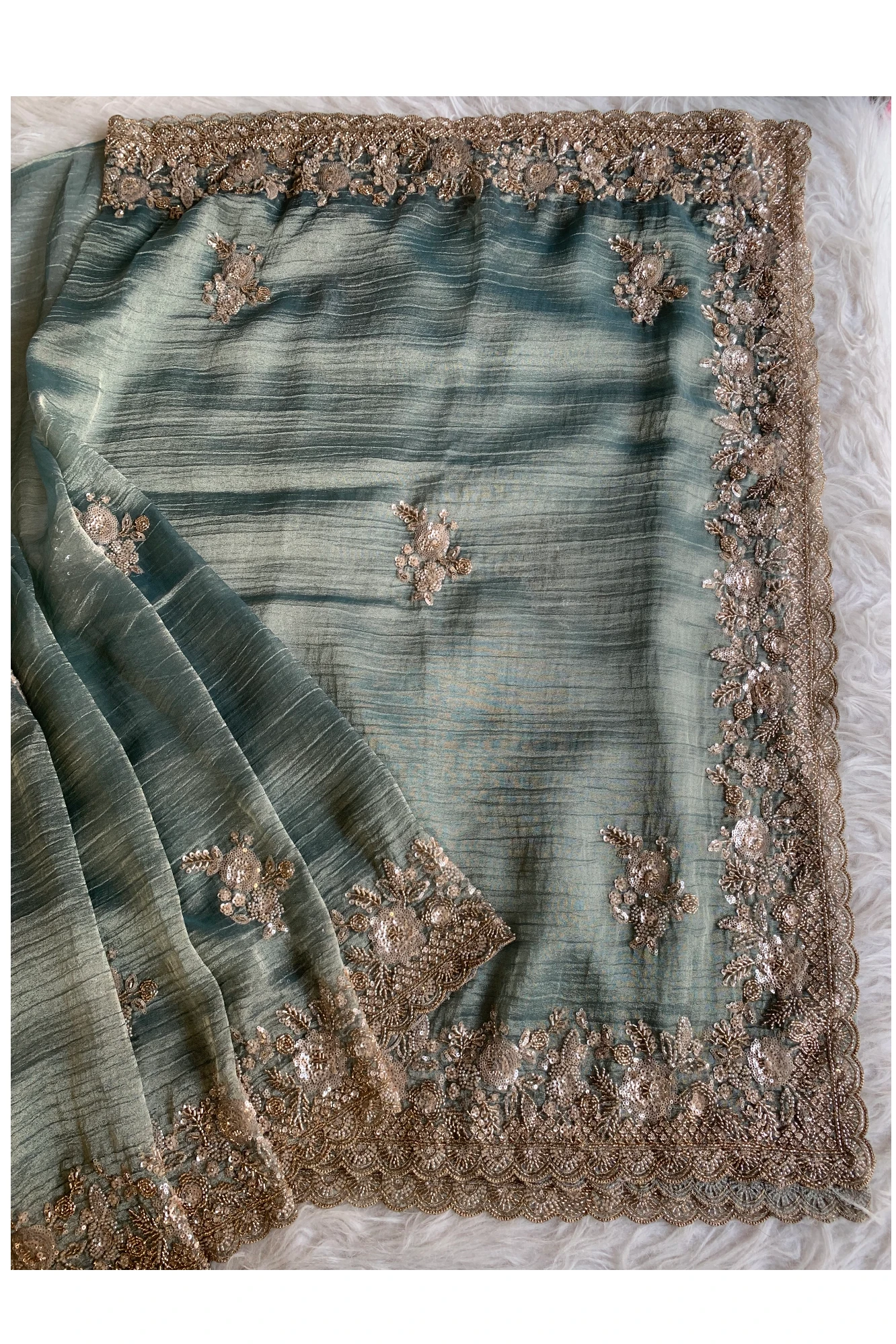 Sea Green Crush Tissue Saree 5748 03