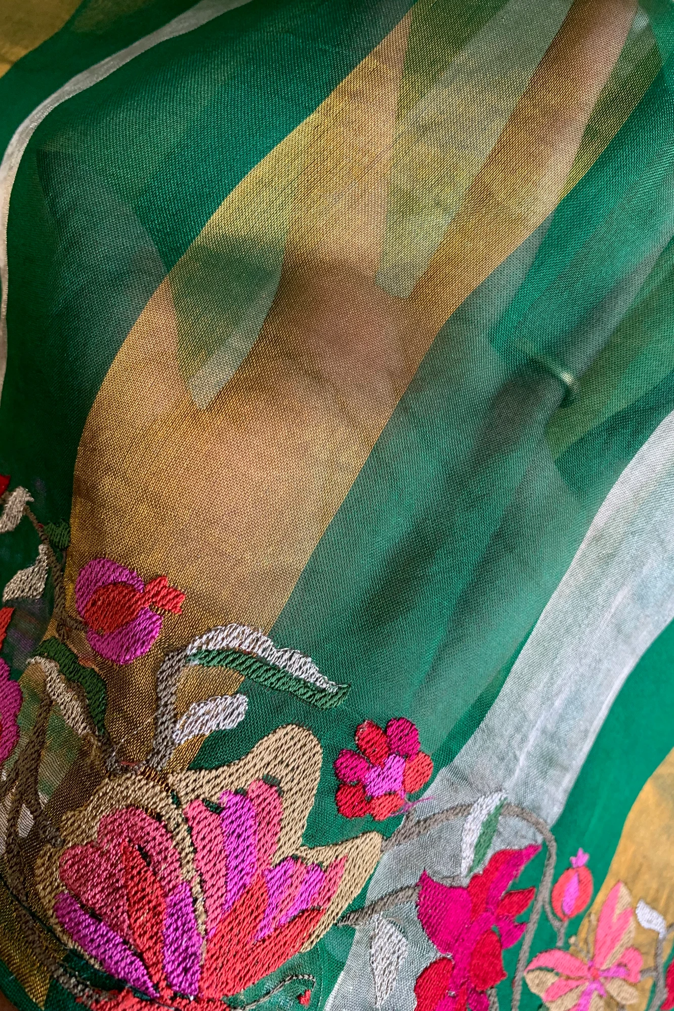 Bottle Green Pure Organza Saree 5844 14