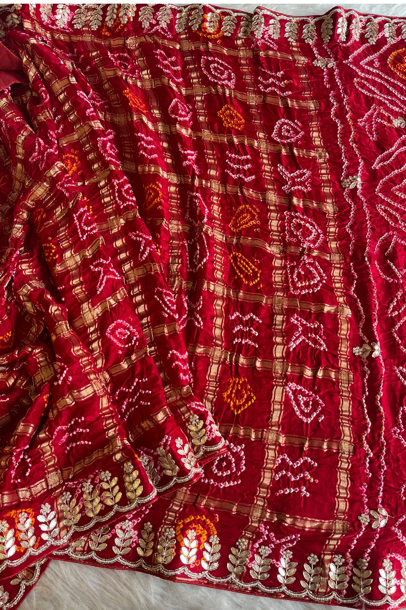 Exquisite Gajji Silk Gharchola Saree with Gotapatti, Pearls, Cutdana  Embroidered Border 5438 04 (Red)