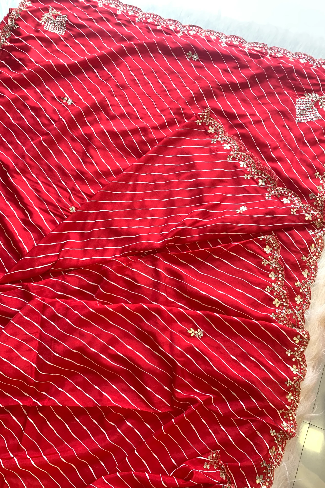 Red Leheriya Russian Silk Saree with Gota Patti 5846 06