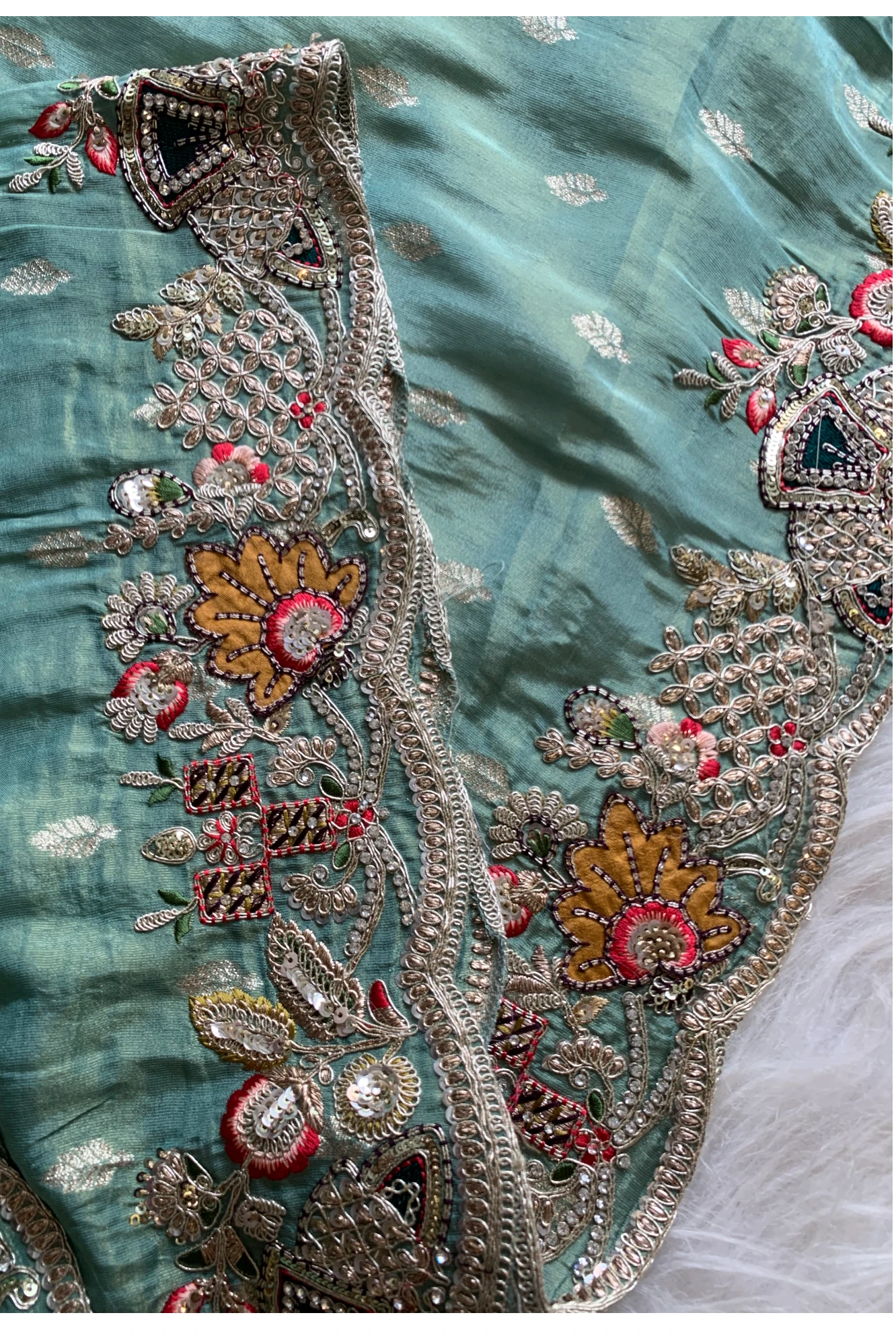 Sea Green Tissue Banarasi Butti Saree 5786 02
