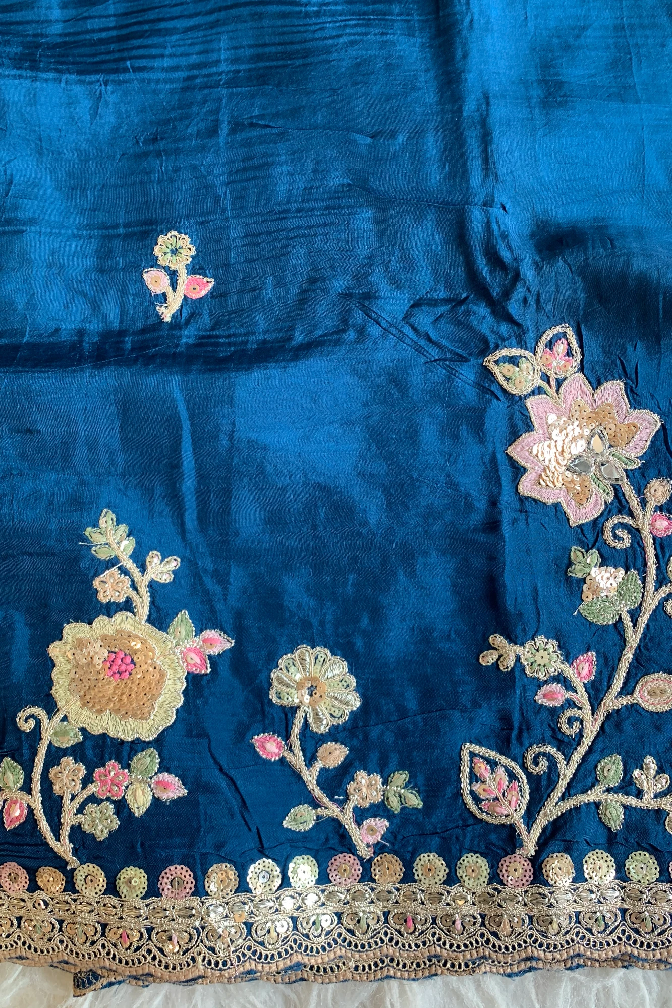 Peacock Blue Saree with Multicolour Embroidery 5786 01