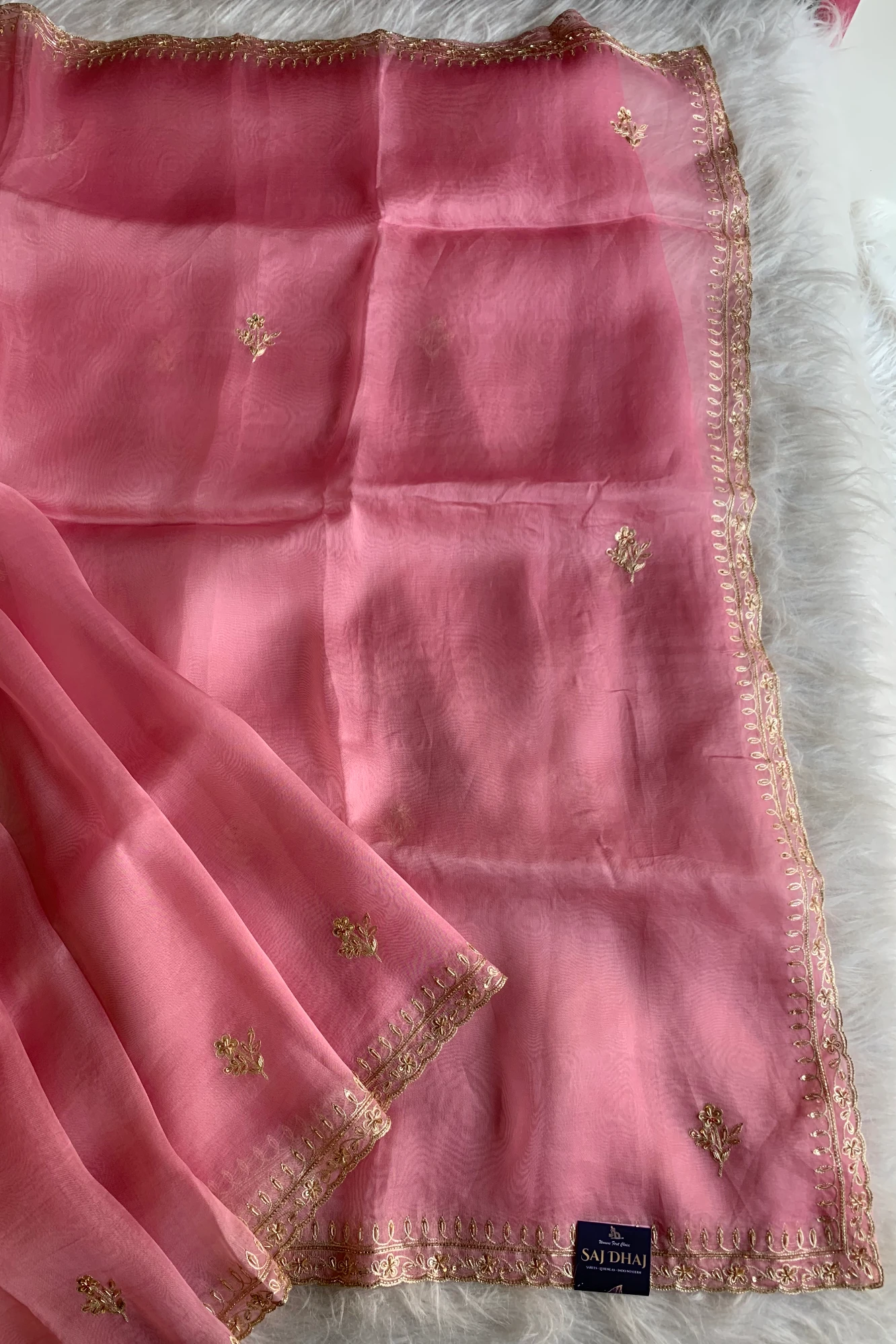 Baby Pink Embellished Pure Organza Saree 5843 01