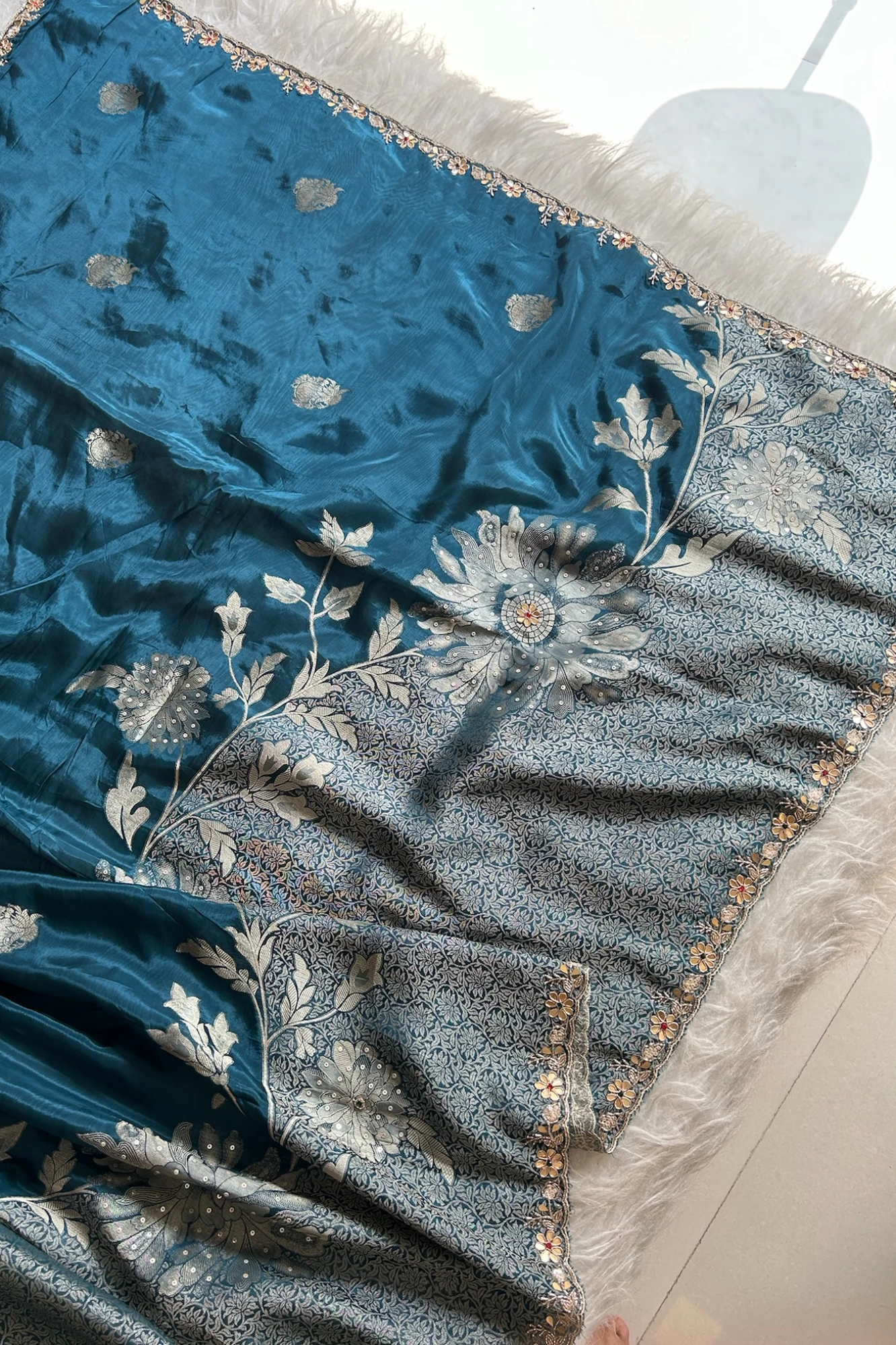 Peacock Blue Habutai Silk Saree