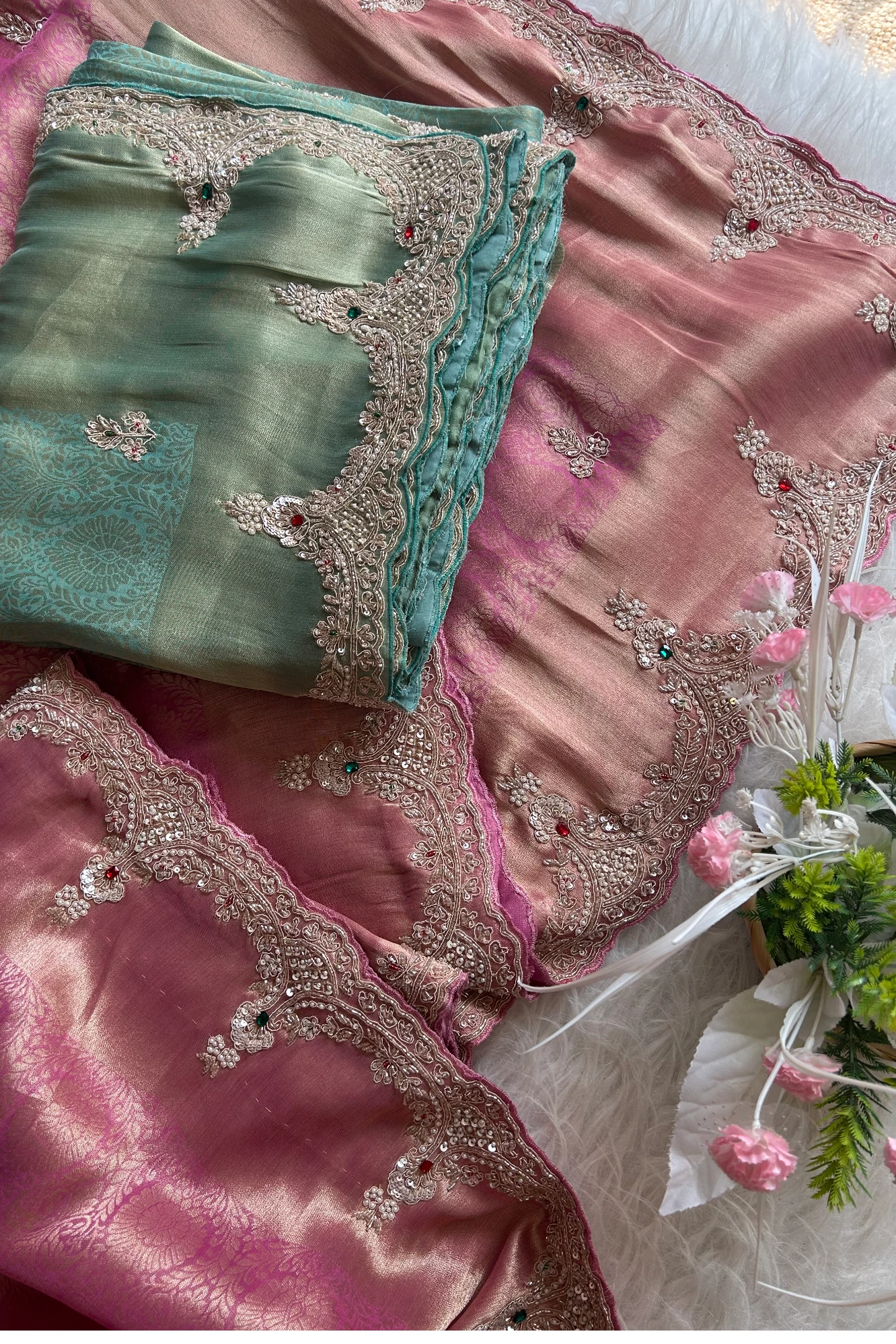 Kanchipuram Silk Saree with  Weaving, Zardosi, Sequins & Gem Embellishments 5650 12 (Green)