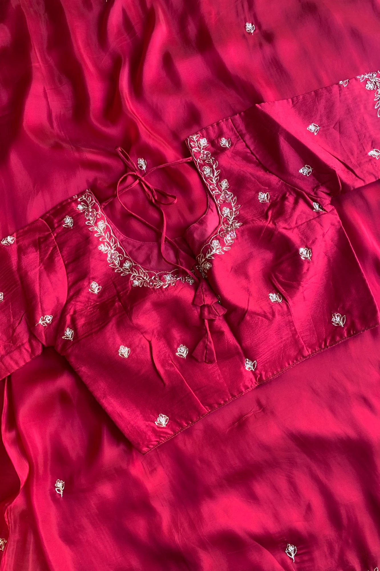 Dark Pink Embellished Habutai Silk Saree 5359 01