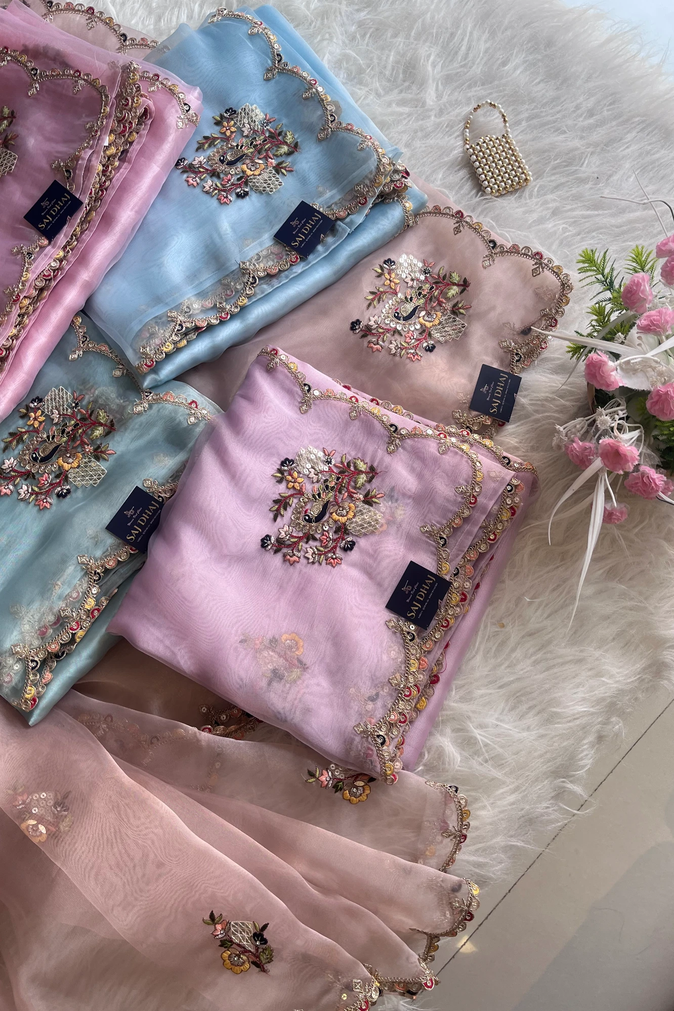 Baby Pink Reyana Organza Saree 5822 02
