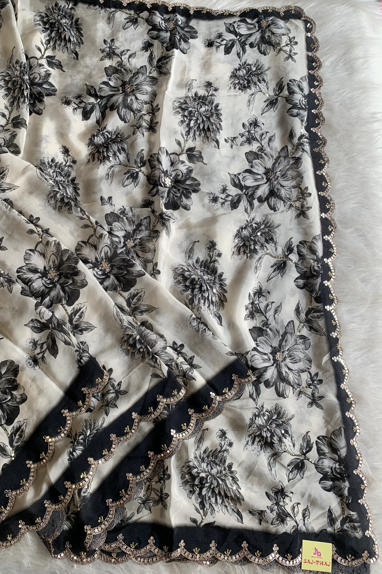 Black & White Modal Silk Saree 5762 10