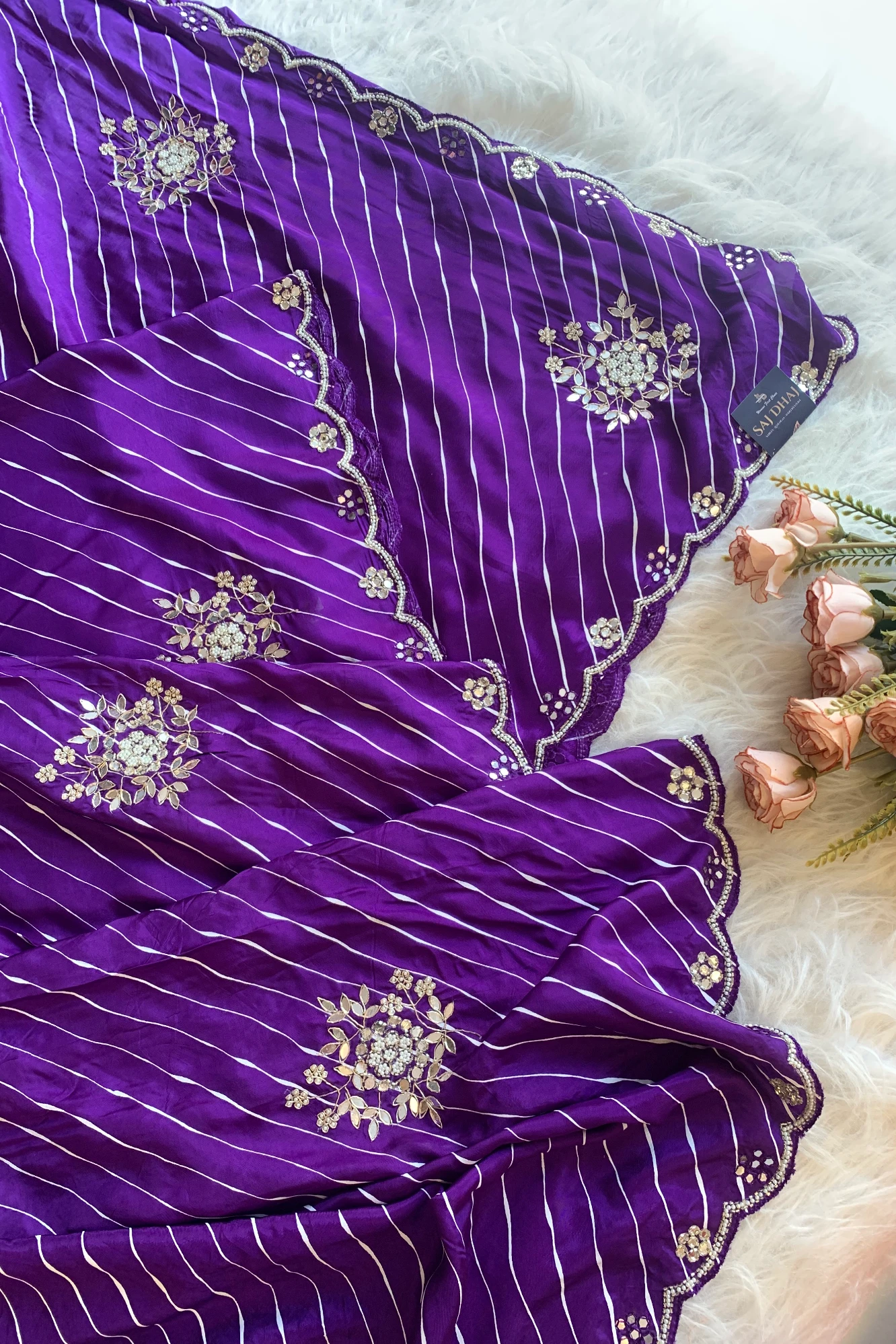 Purple Leheriya Russian Silk Saree with Gota Patti 5846 05