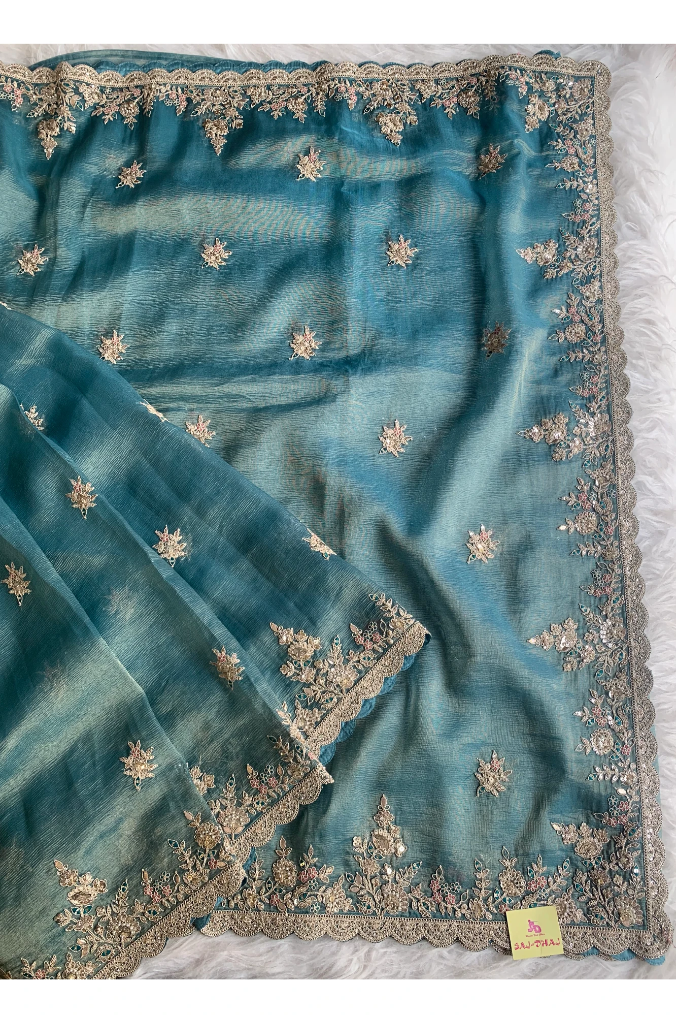 Sea Blue Crush Tissue Saree 5777 12