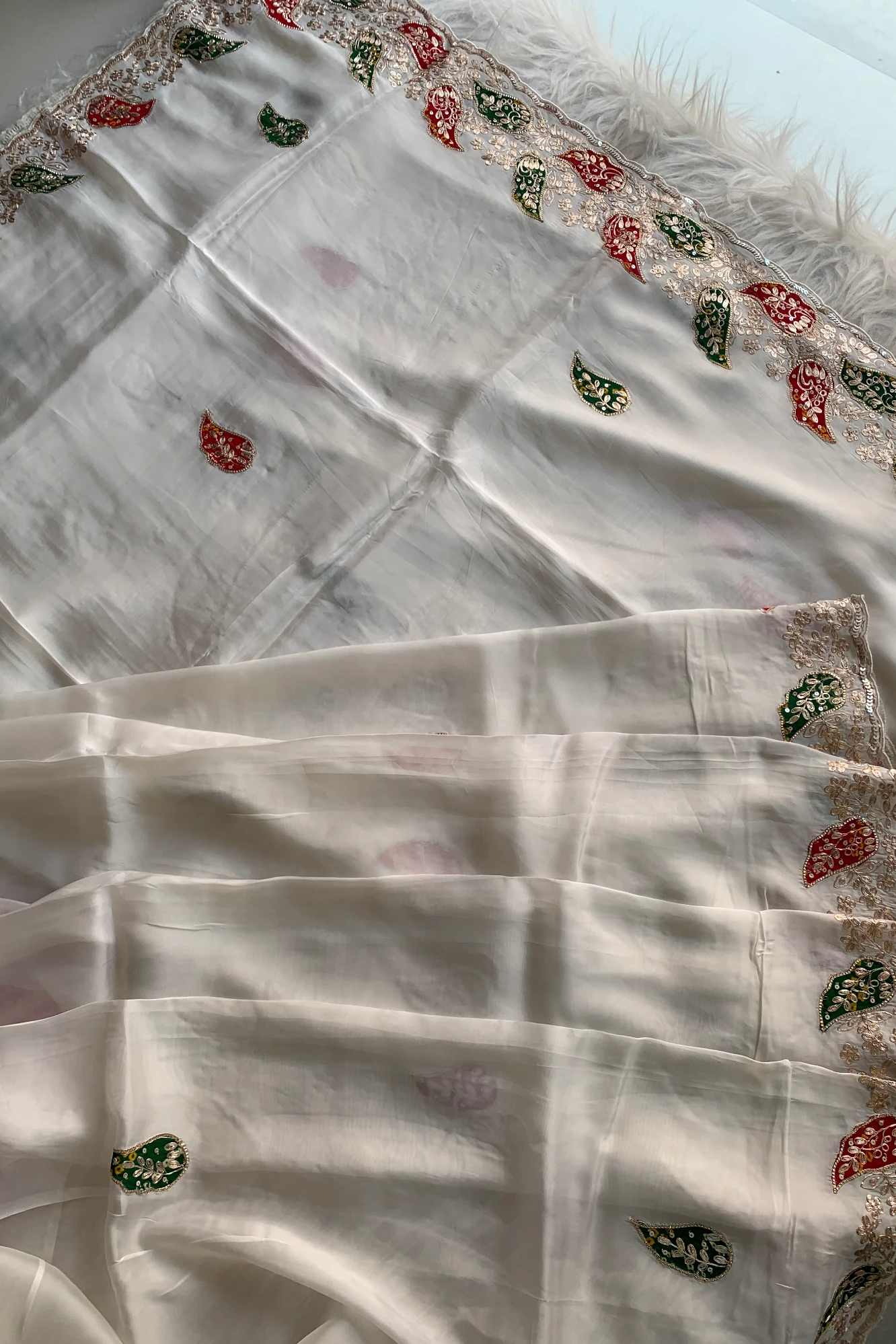 White Pittan Organza Saree 5595 01