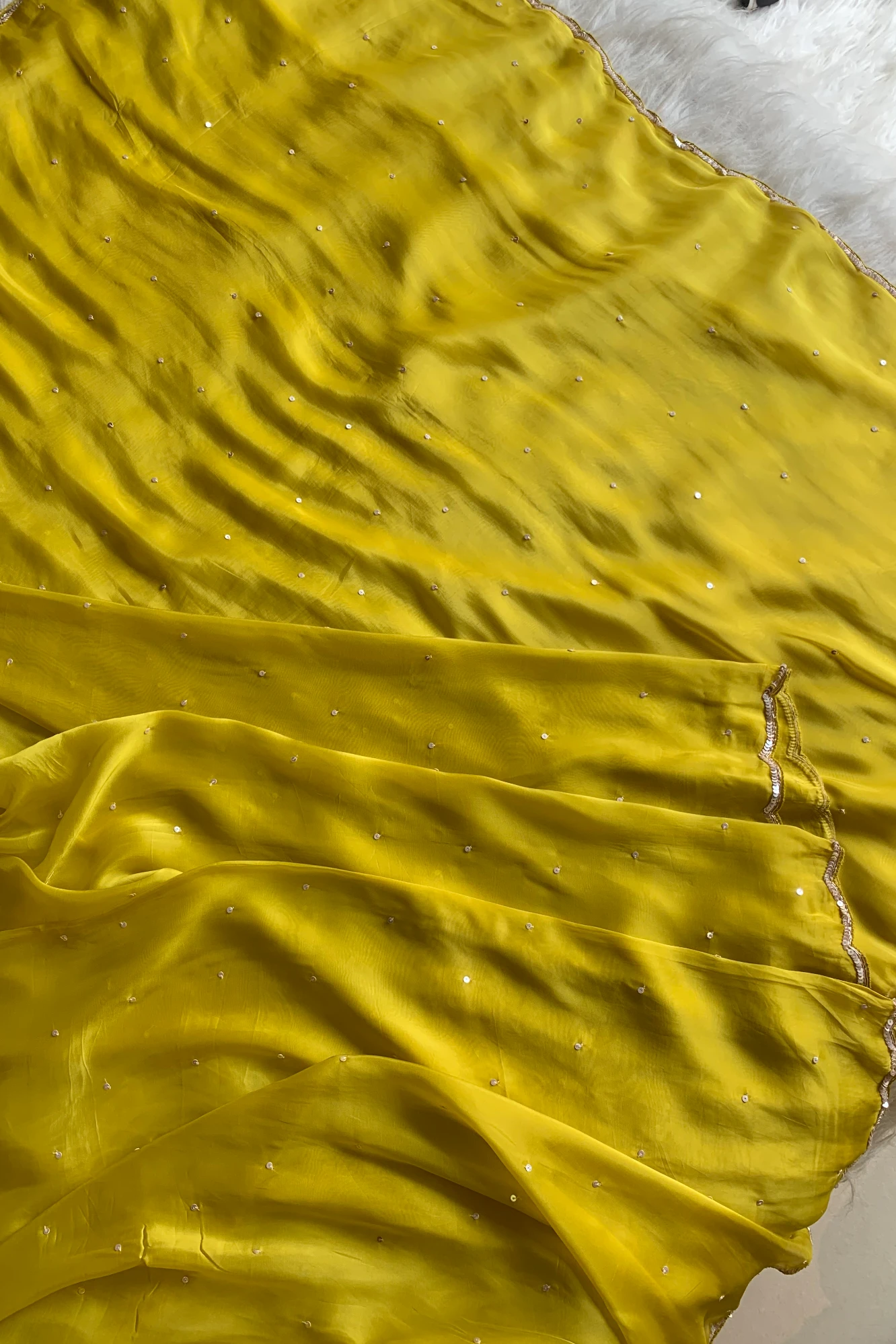 Yellow Embellished Habutai Silk Saree 5650 03