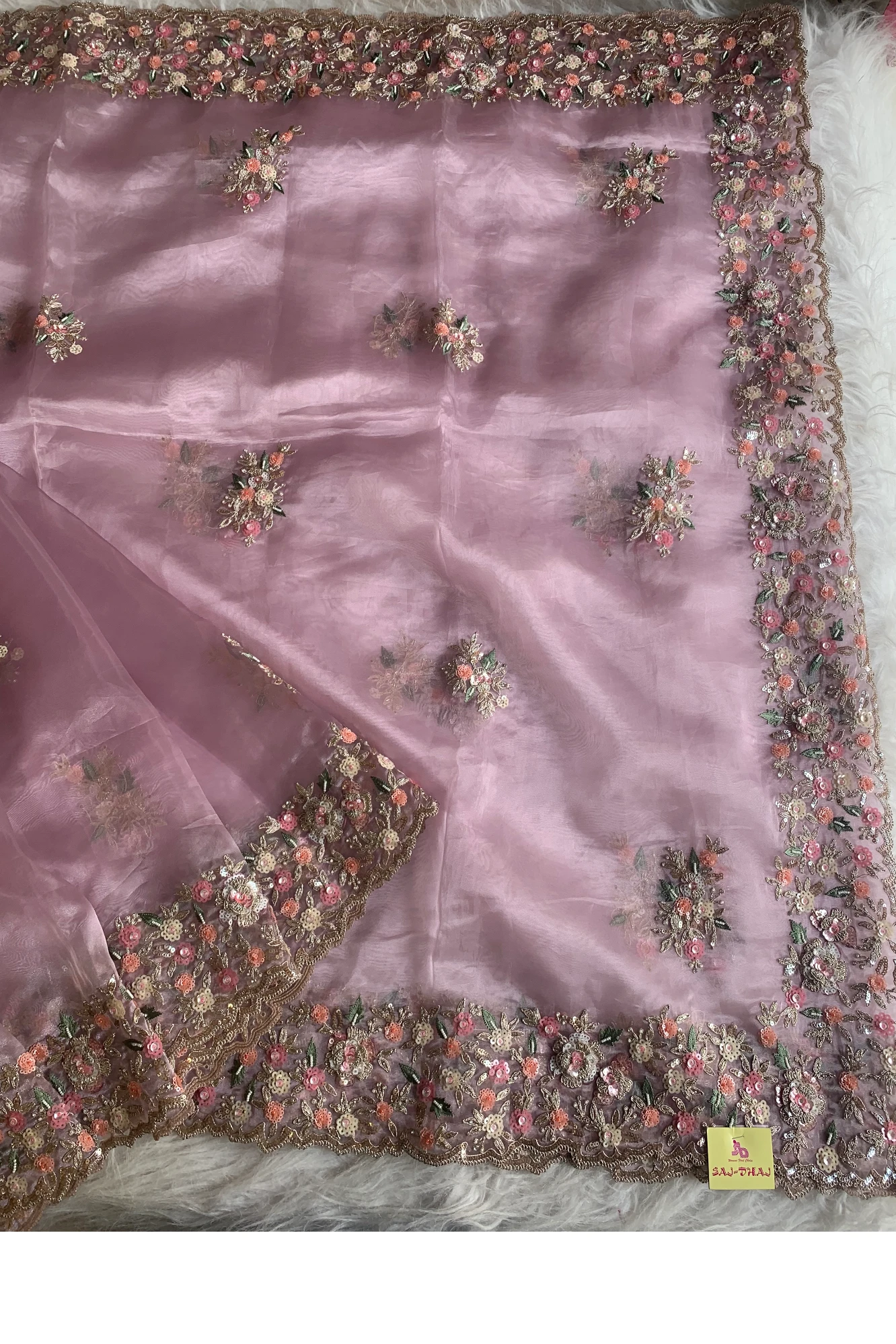 Light Pink Glass Organza Saree With 3d Sequin Work  5626 01