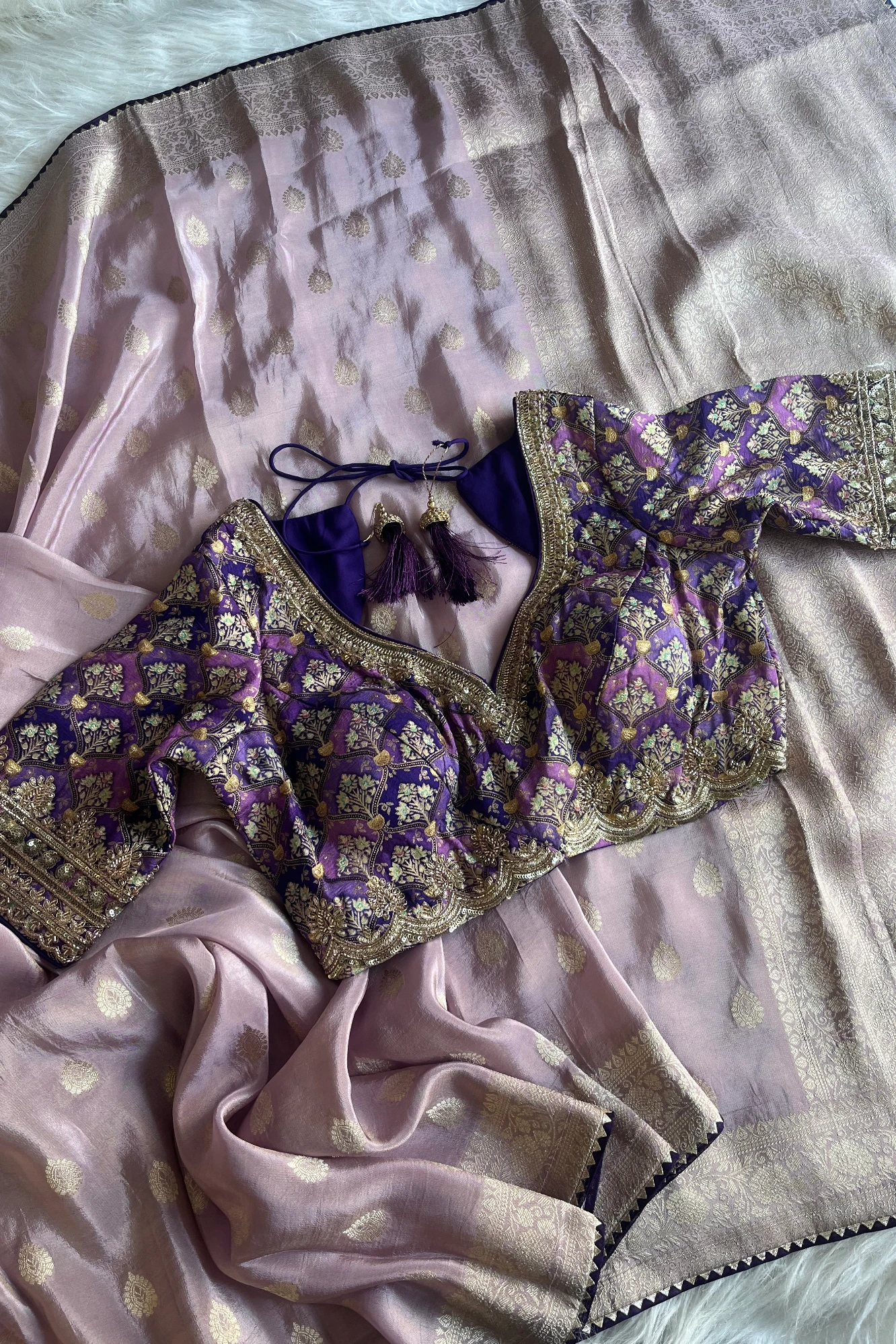 Lavender Banarasi Saree with Purple Jamawar Blouse