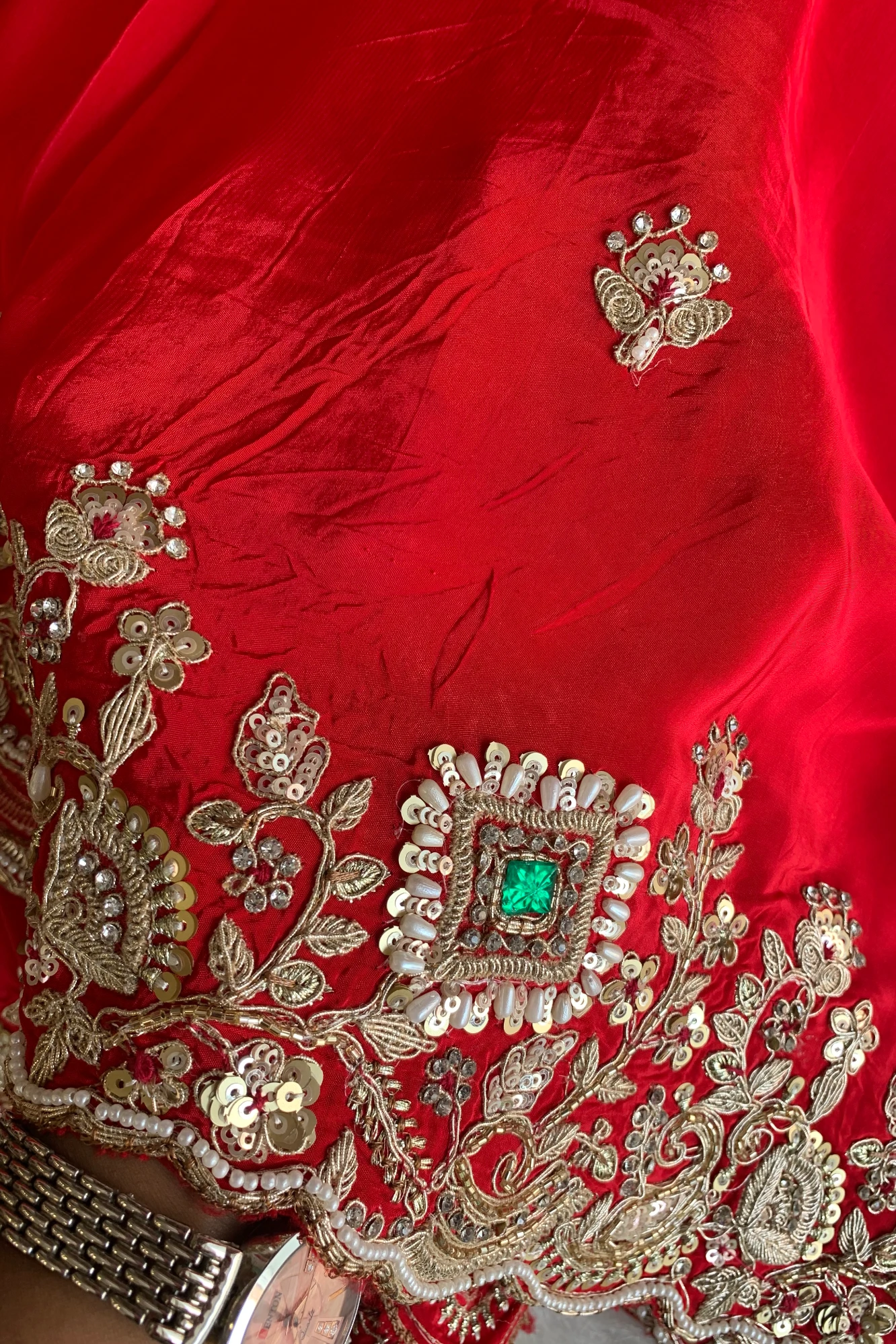 Red Crepe Silk Saree 5666 14
