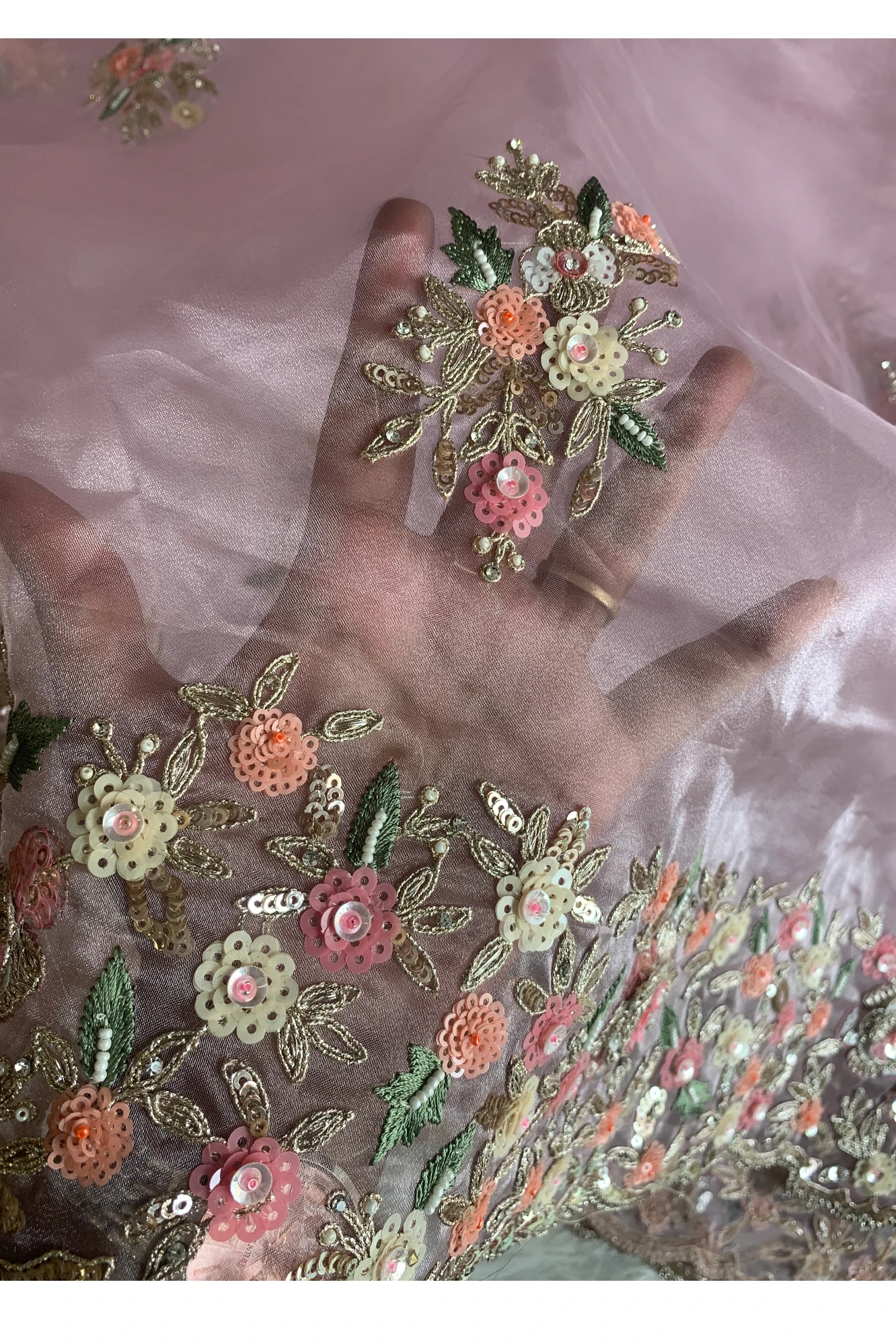 Light Pink Glass Organza Saree With 3d Sequin Work  5626 01