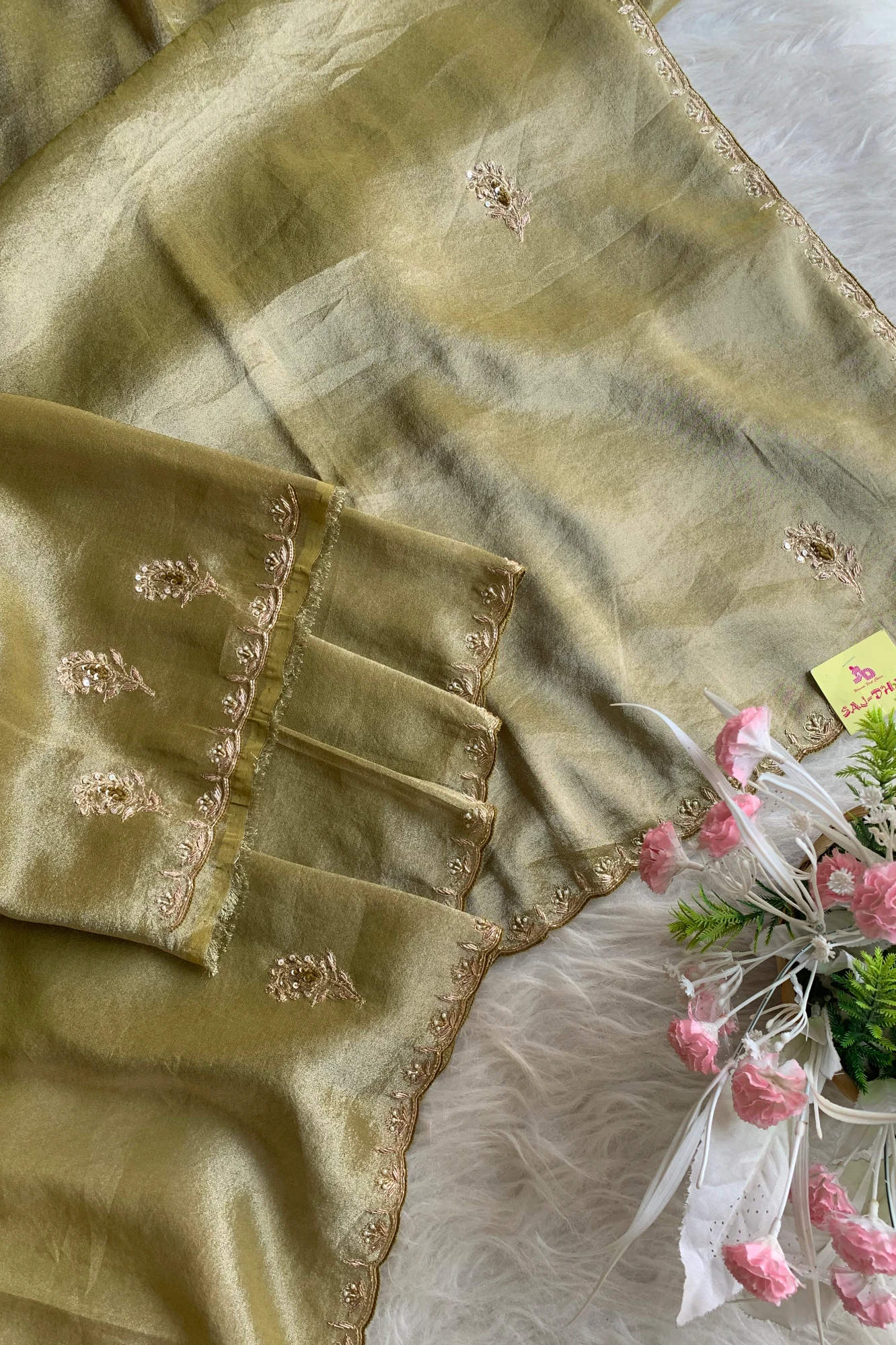 Cream Tissue Organza Saree 5640 05
