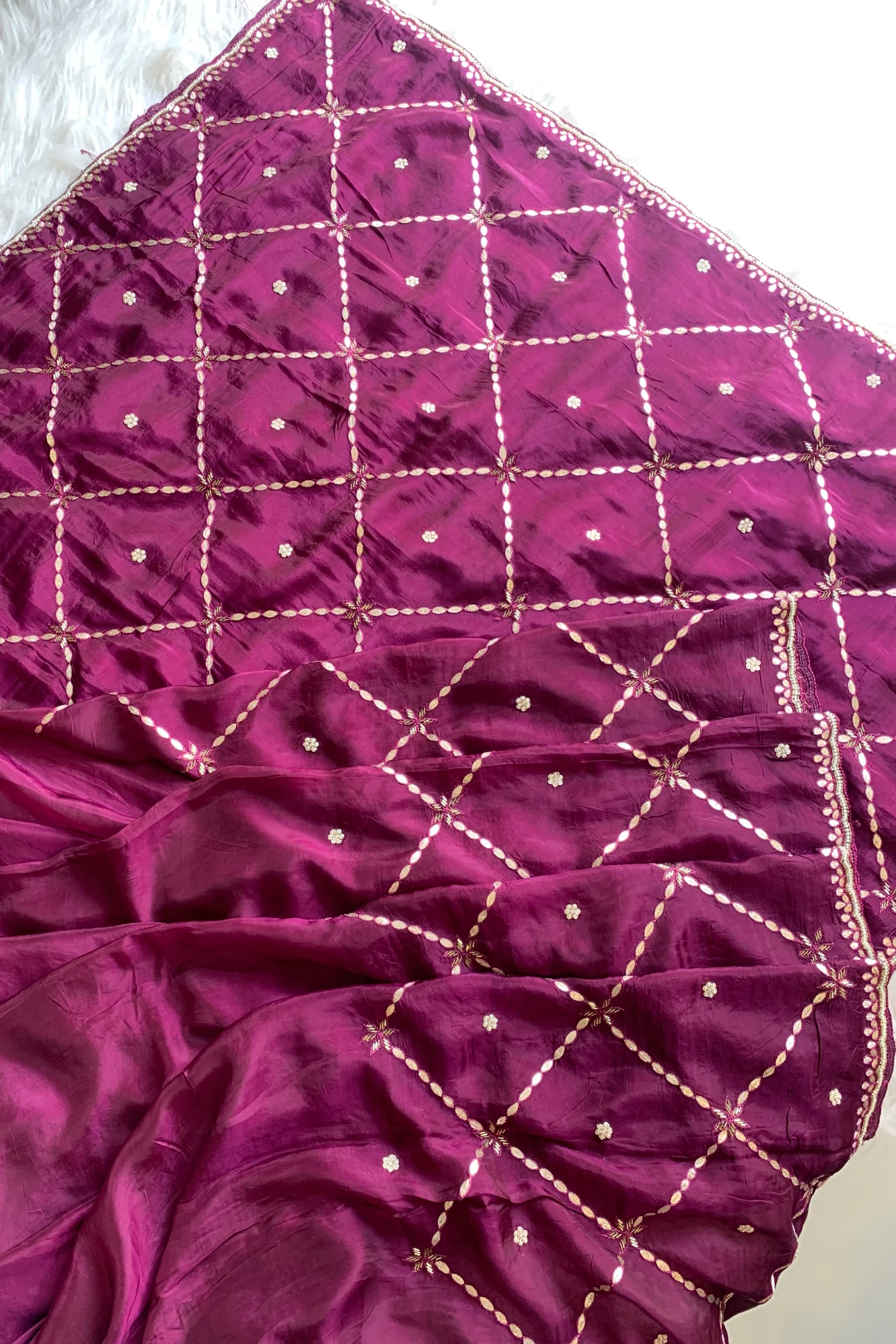 Purple Gota Jaal Habutai Silk Saree 5700 03