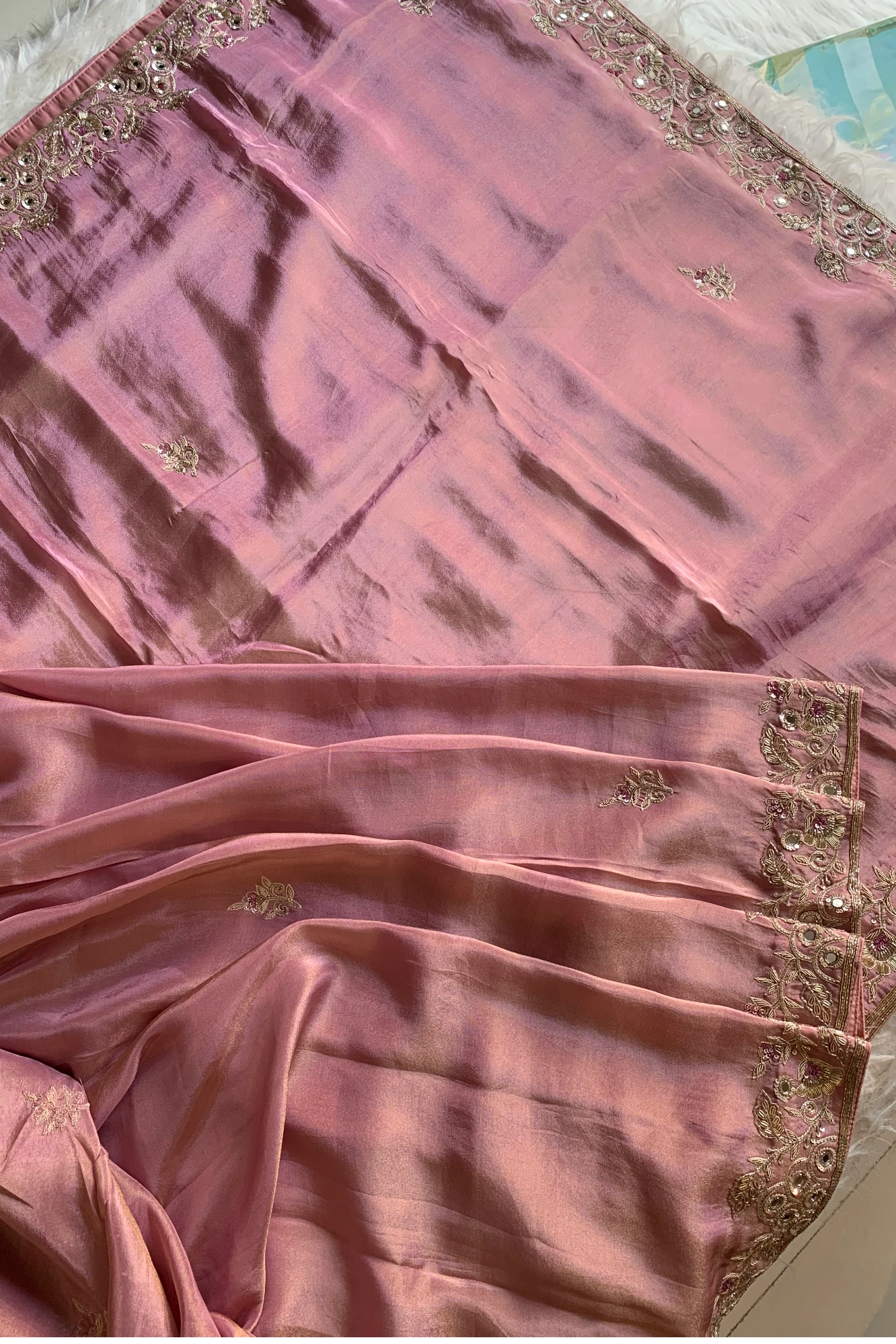 Pink Embellished Tissue Saree 5792 02