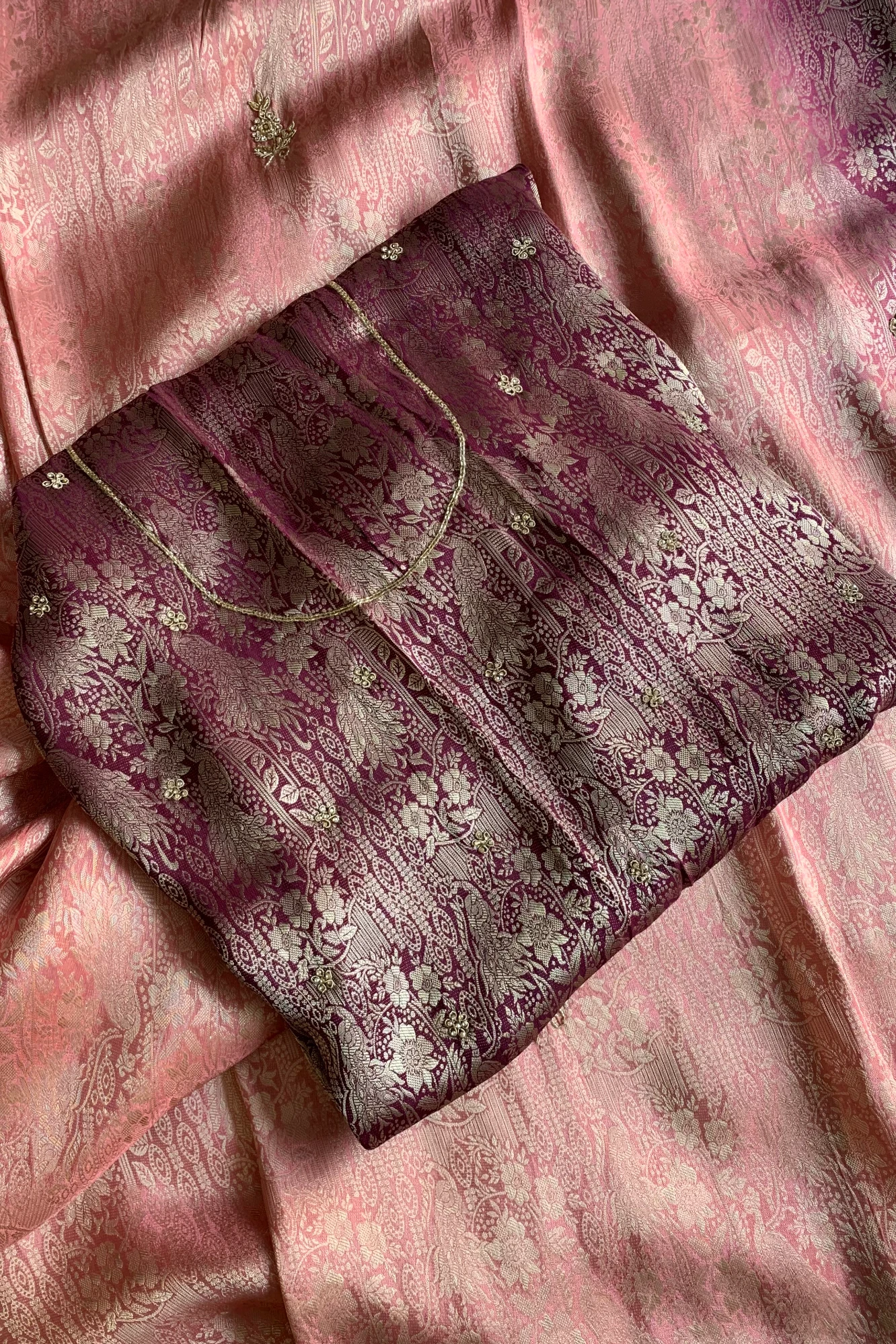 Blush Pink & Dark Pink Kanchipuram Silk Saree 5751 04