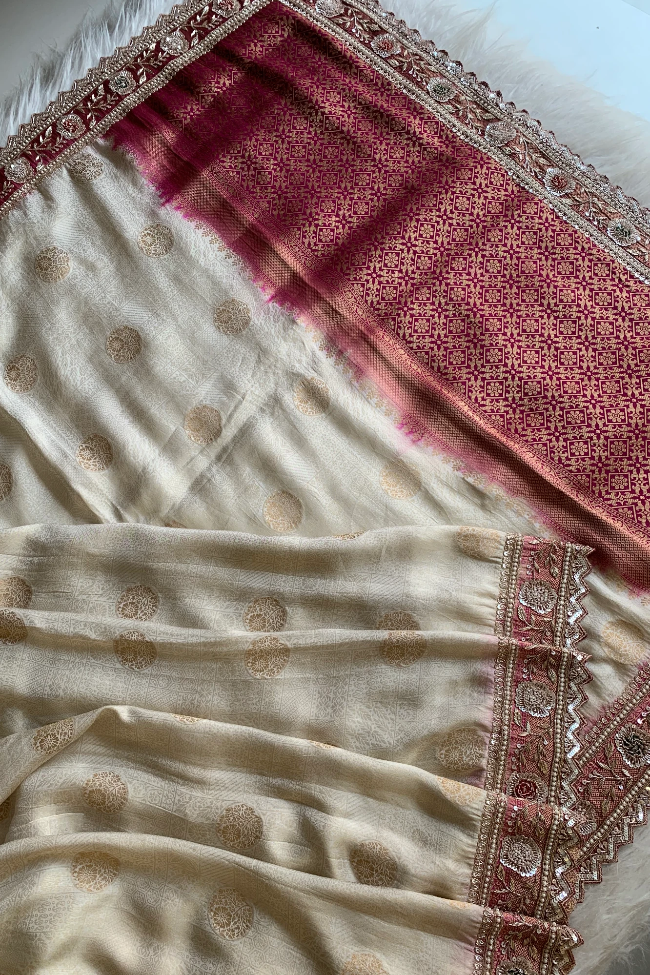 Ivory & Pink Banarasi Saree 5659 05