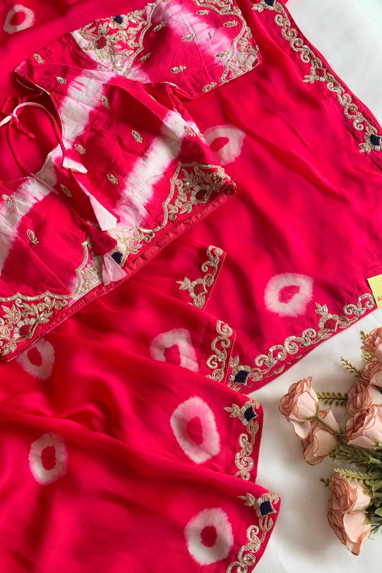 Rani Pink Habutai Silk Saree with Tie&Dye Design 5650 09