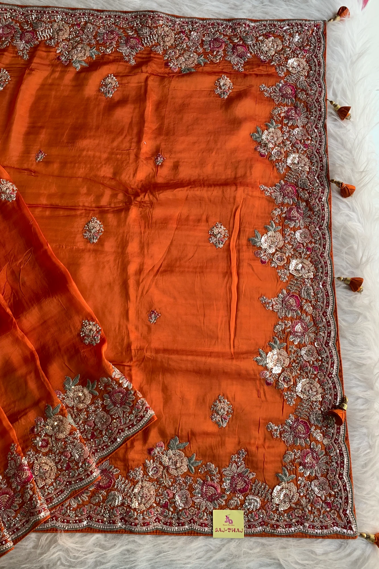 Orange Habutai Silk Saree 5662 10