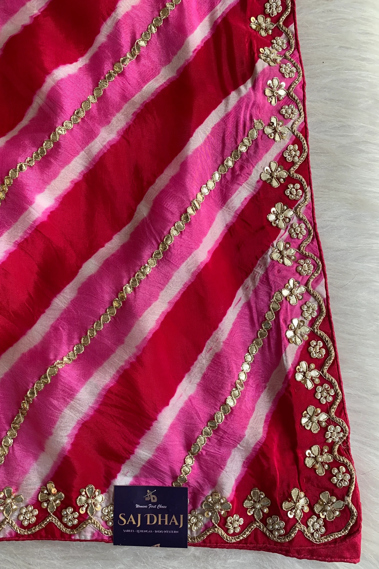 Pink Jaal Leheriya Habutai Silk Saree 5846 01