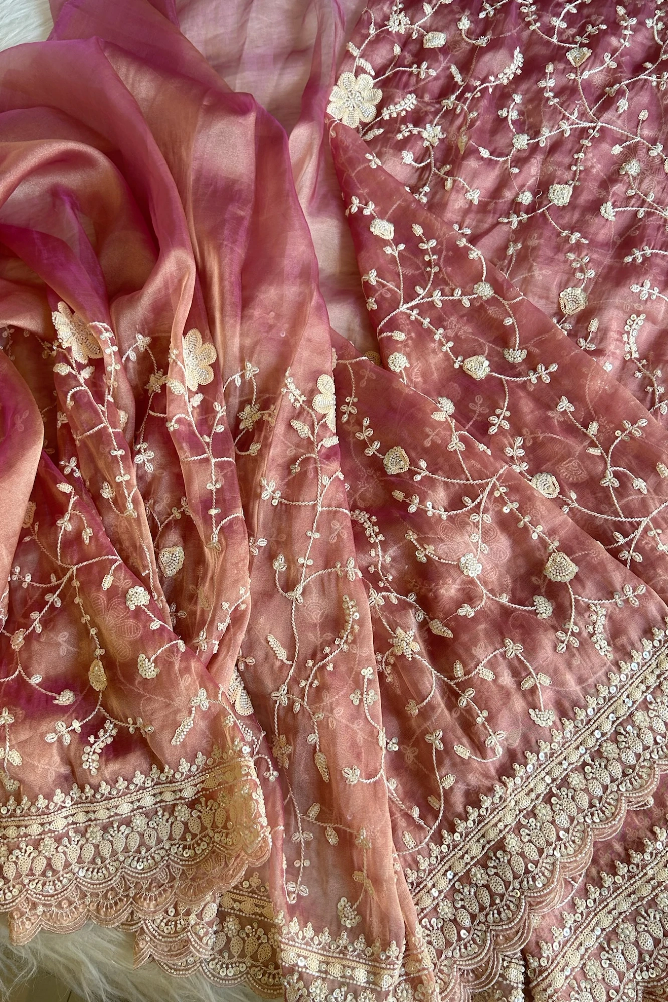 Peach Jaal Saree with Heavy Sequin & Cutdana Border 5527 07