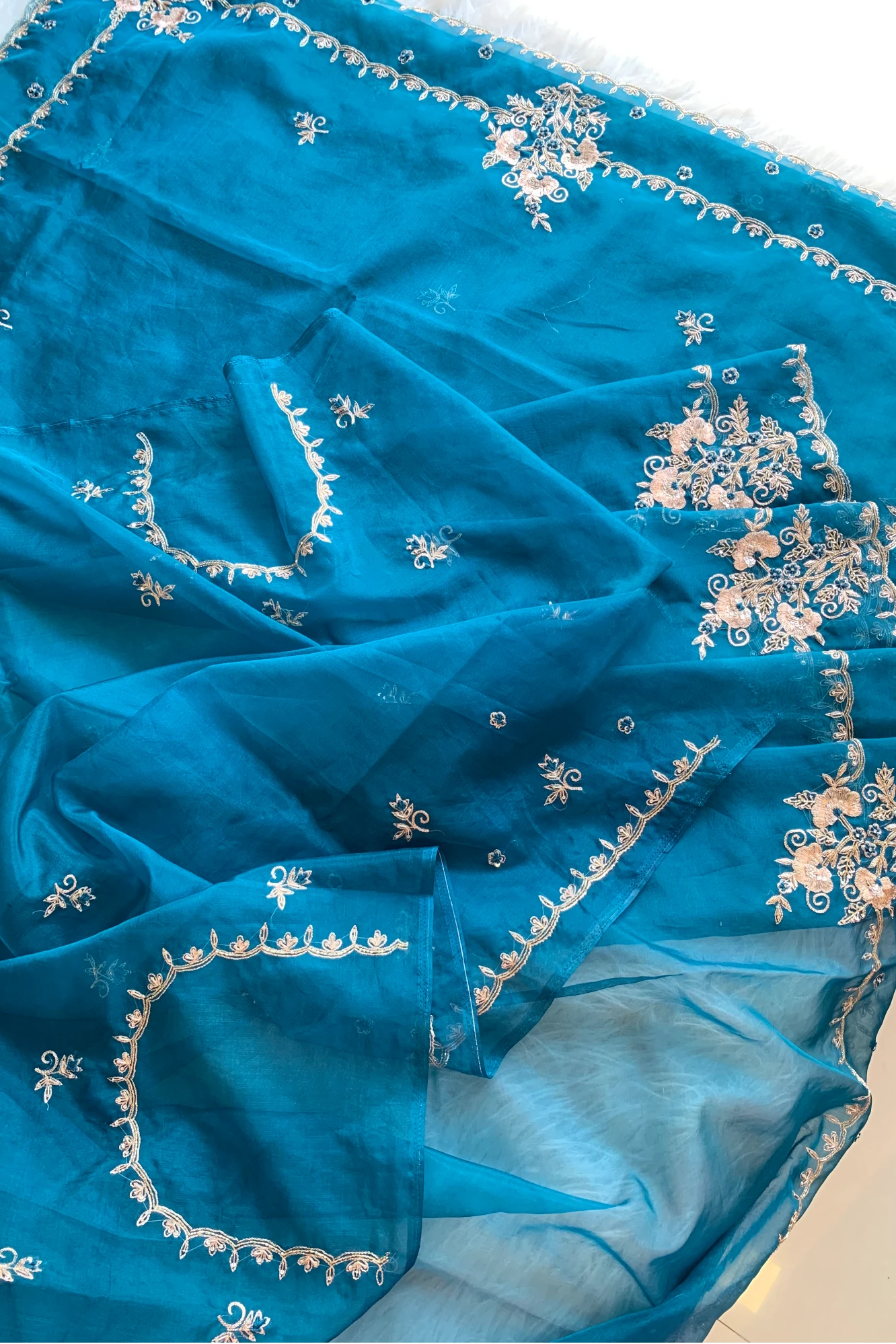 Peacock Blue Soft Organza Saree 5850 04