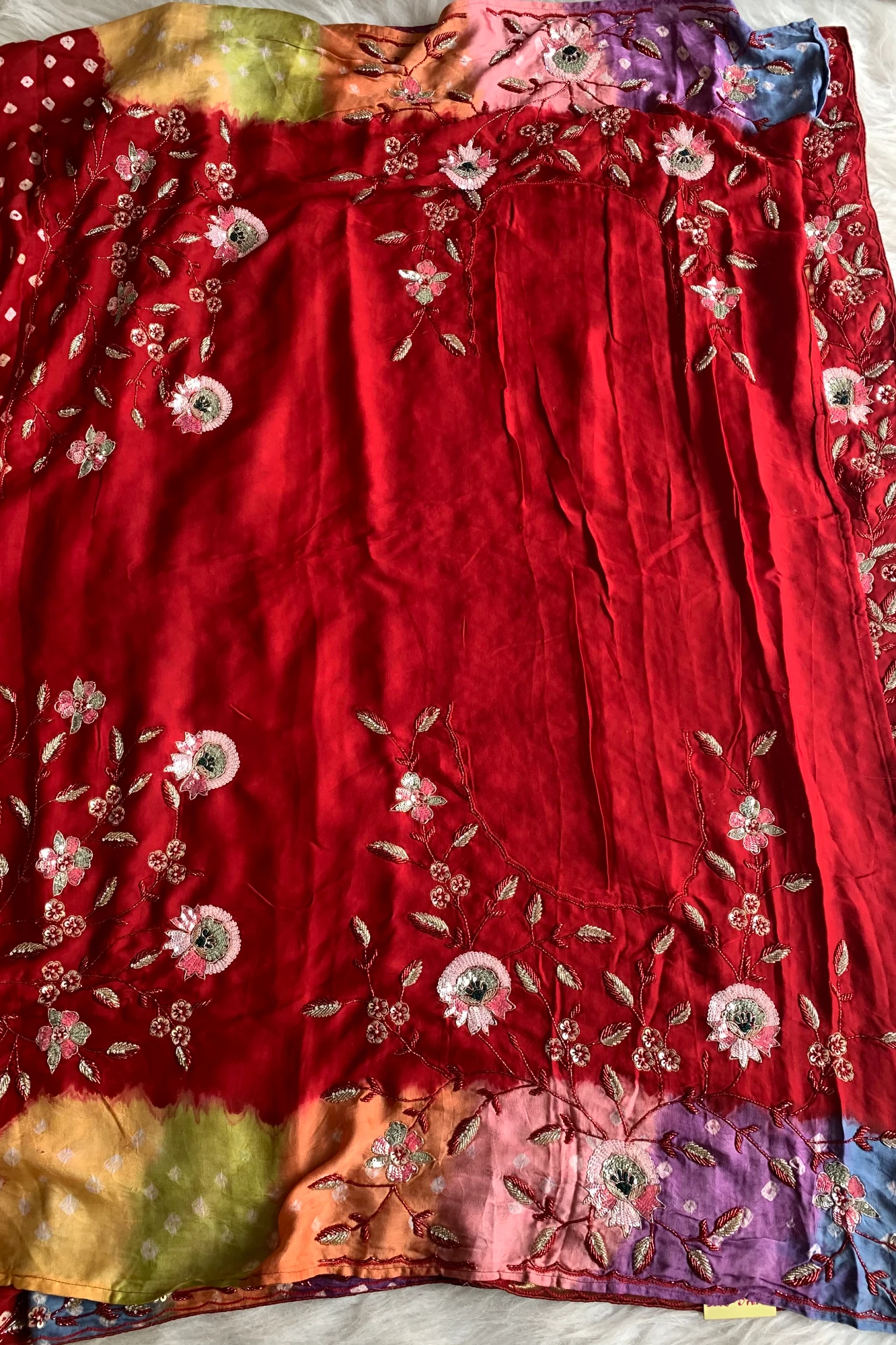 Maroon Bandhej Gajji Silk Saree with Multicolor Pallu 5313 02/01