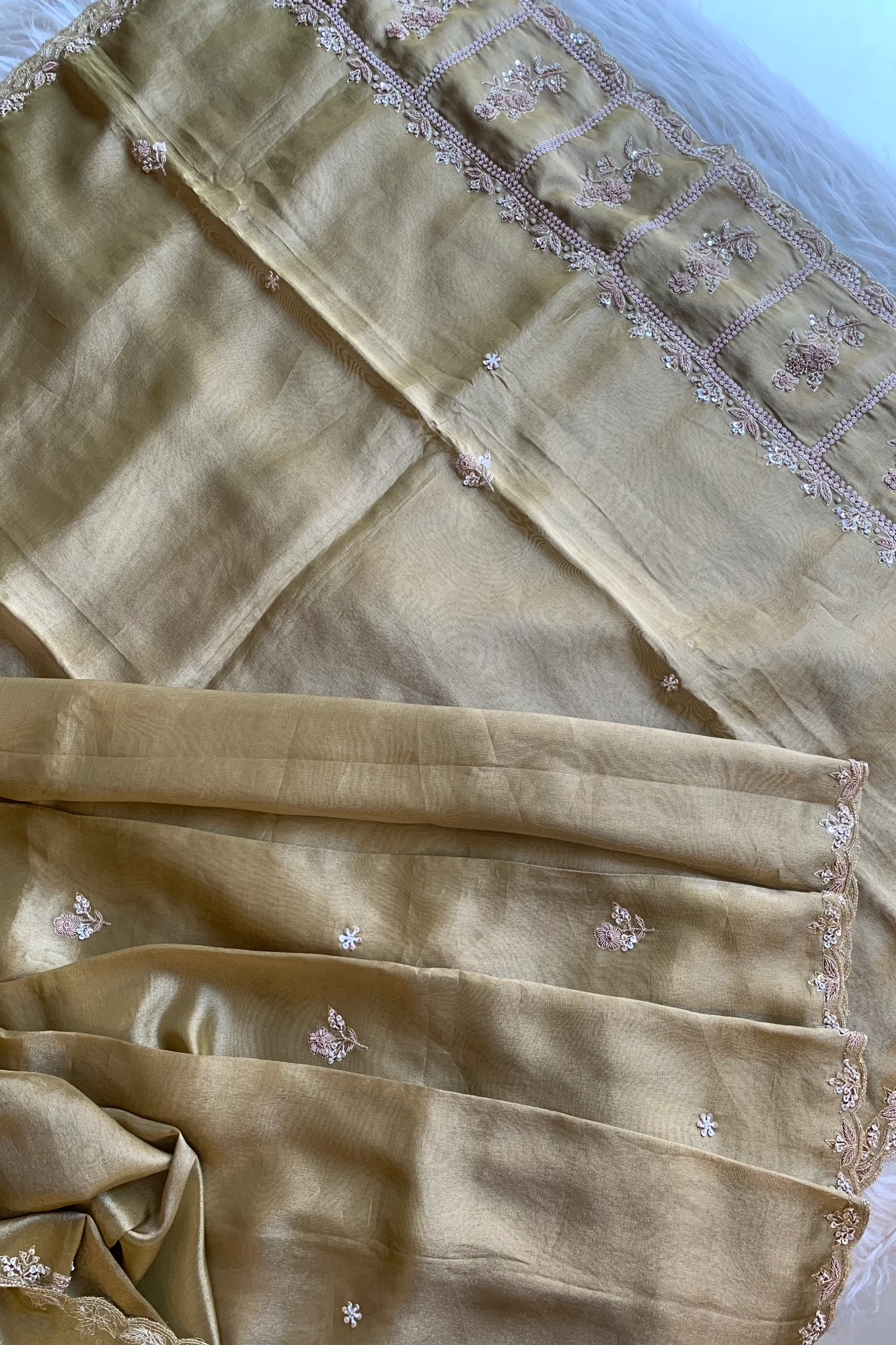 Olive Green Embellished Tissue Saree 5764 17