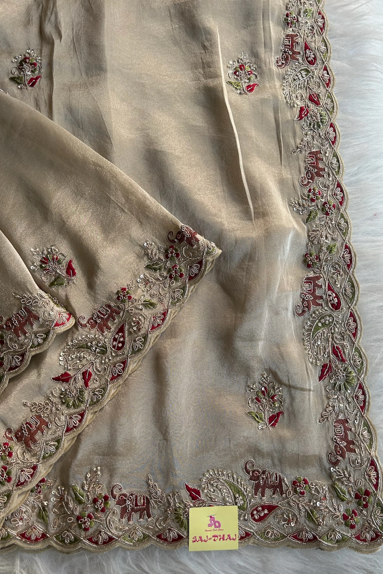 Beige Royal Motif Tissue Organza Saree 5657 07