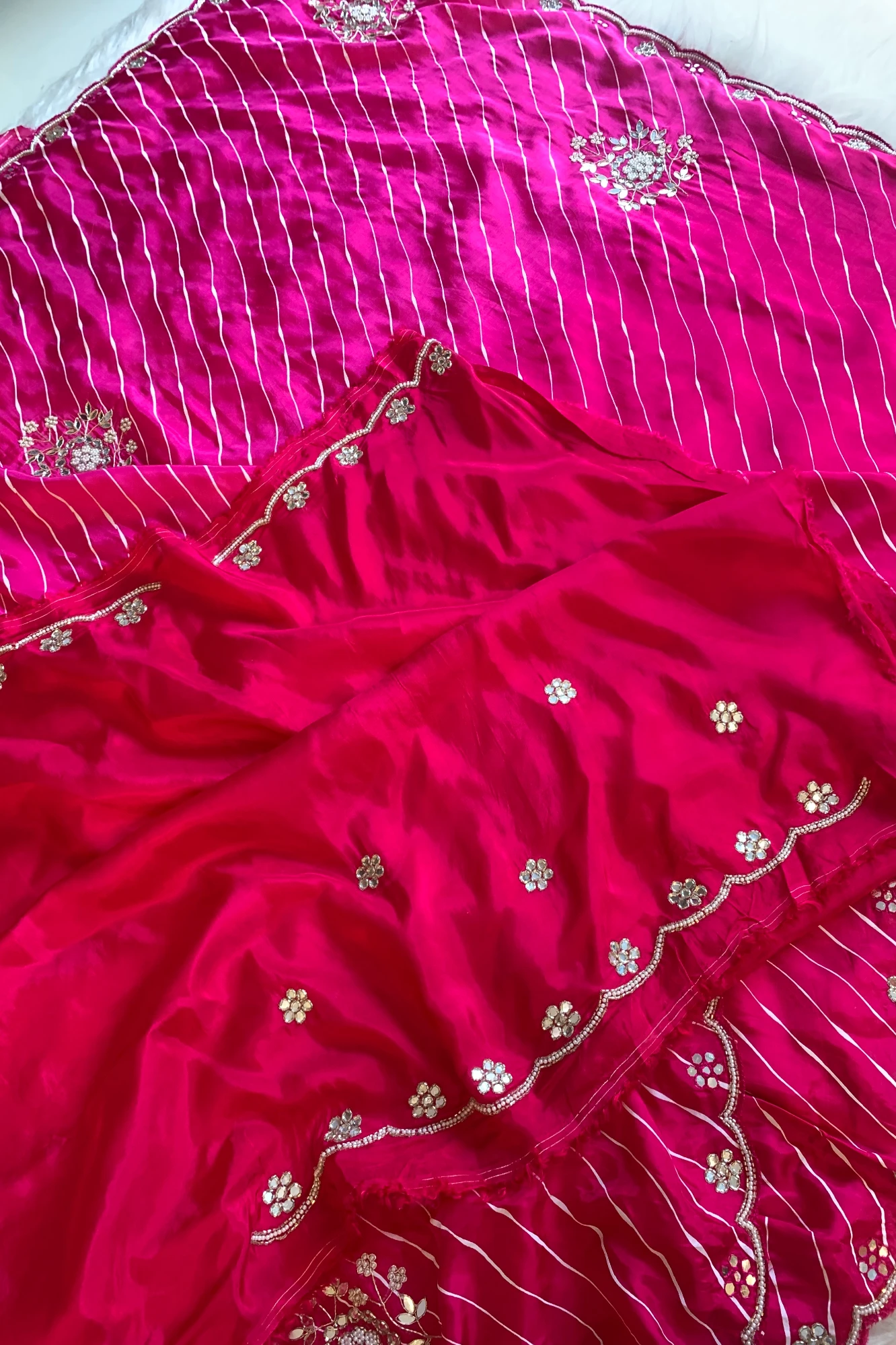 Rani Pink Leheriya Russian Silk Saree with Gota Patti 5846 05