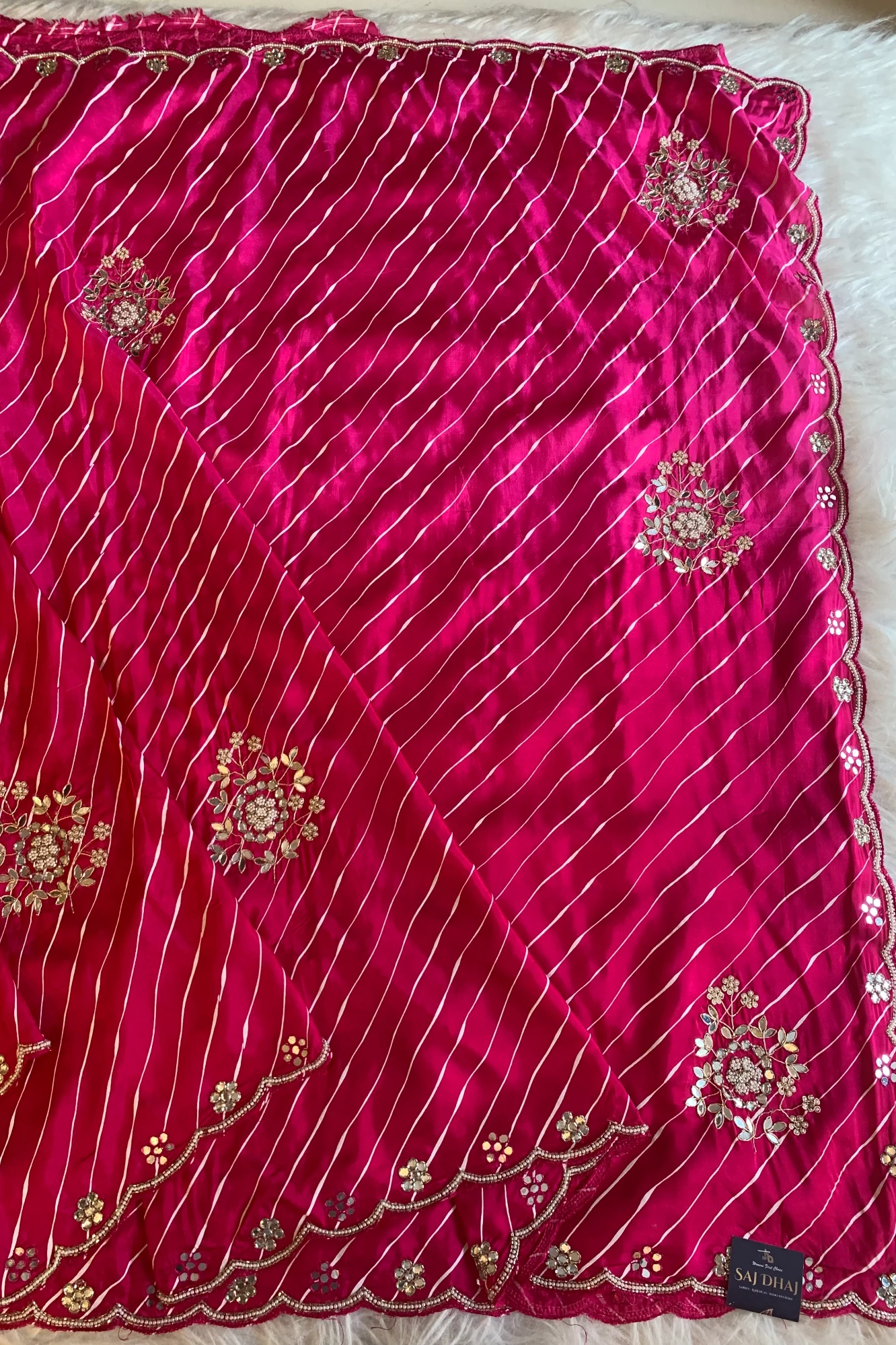 Rani Pink Leheriya Russian Silk Saree with Gota Patti 5846 05