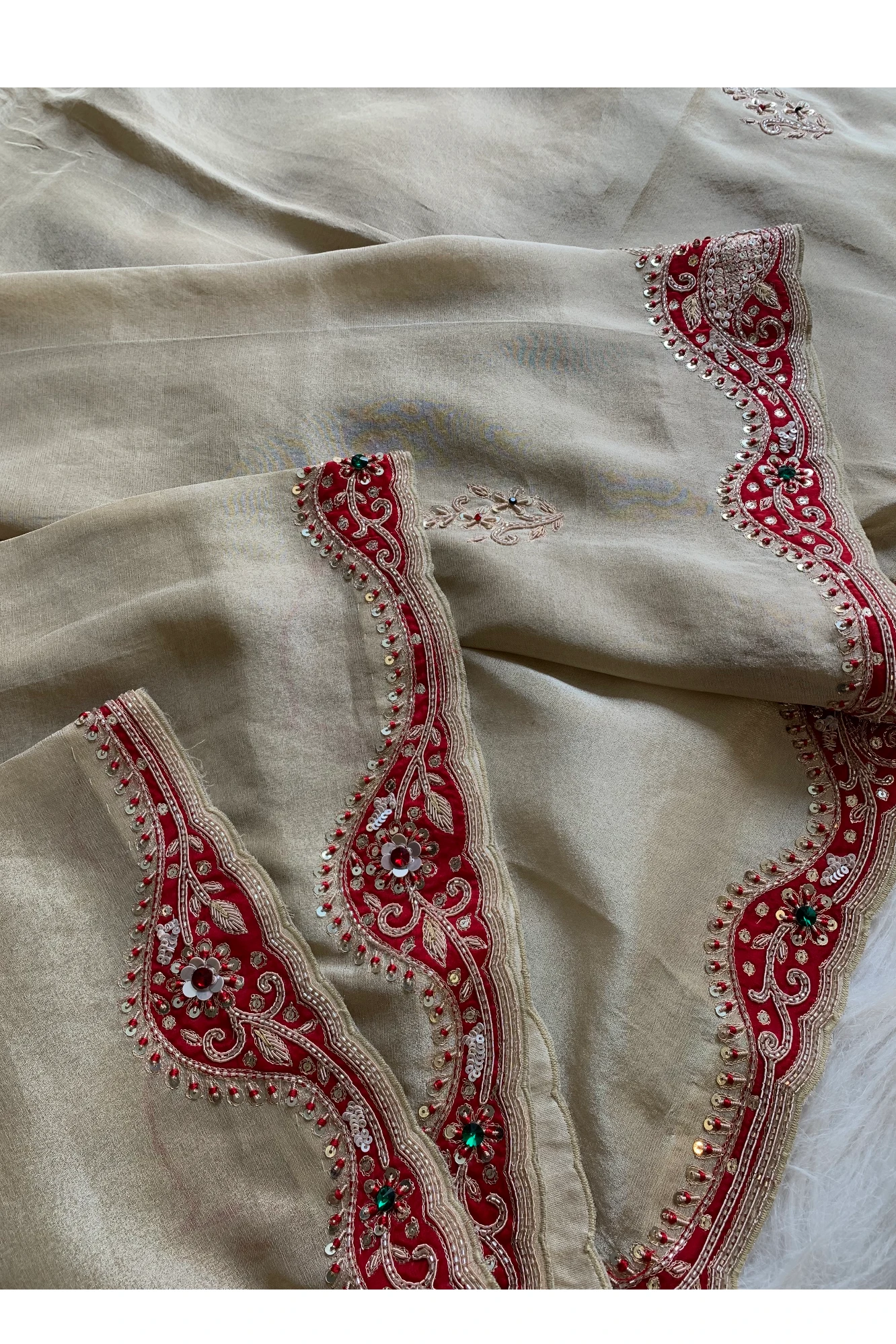 Beige Tissue Organza Saree 5657 12