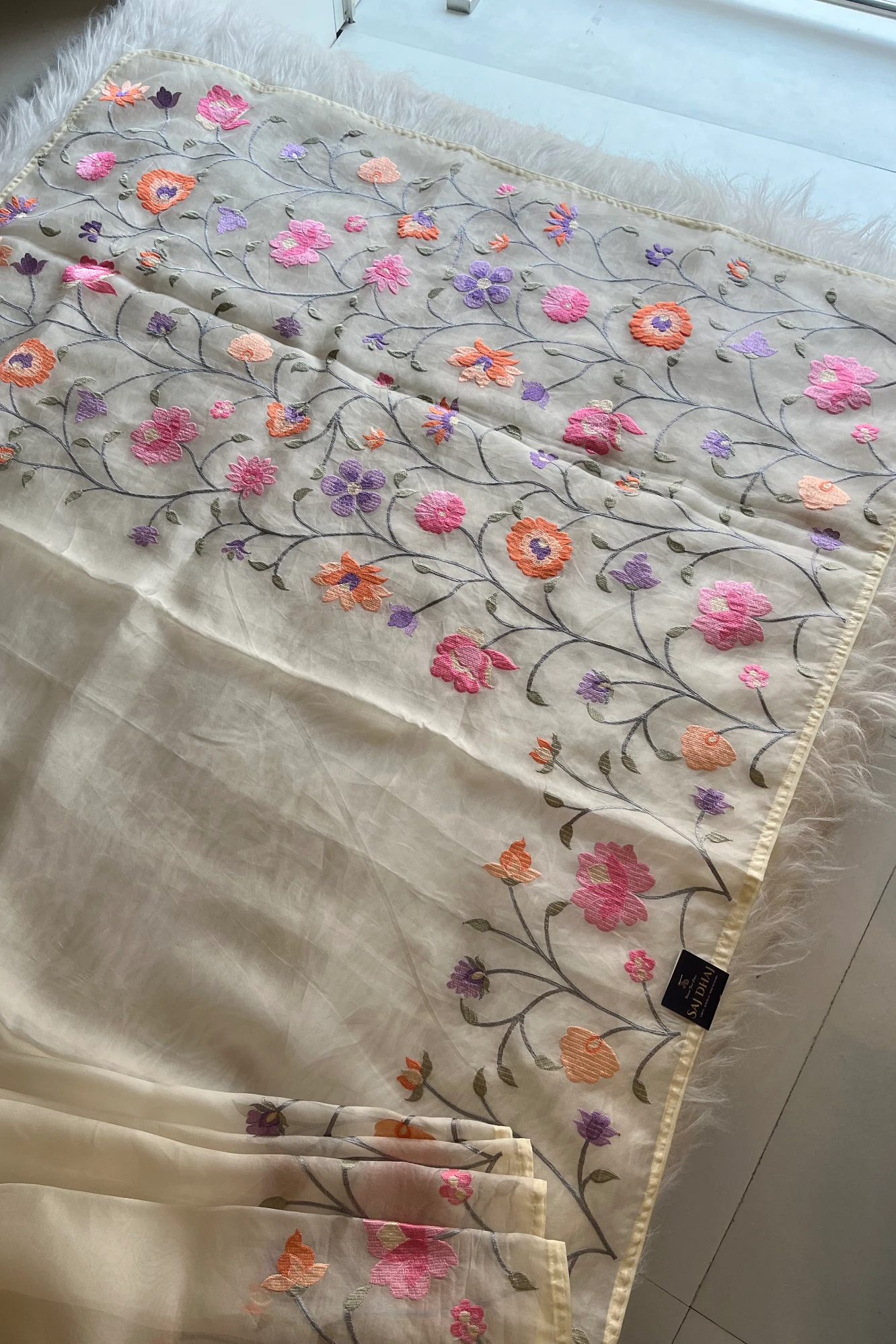 White Kora Organza Saree 5781 10