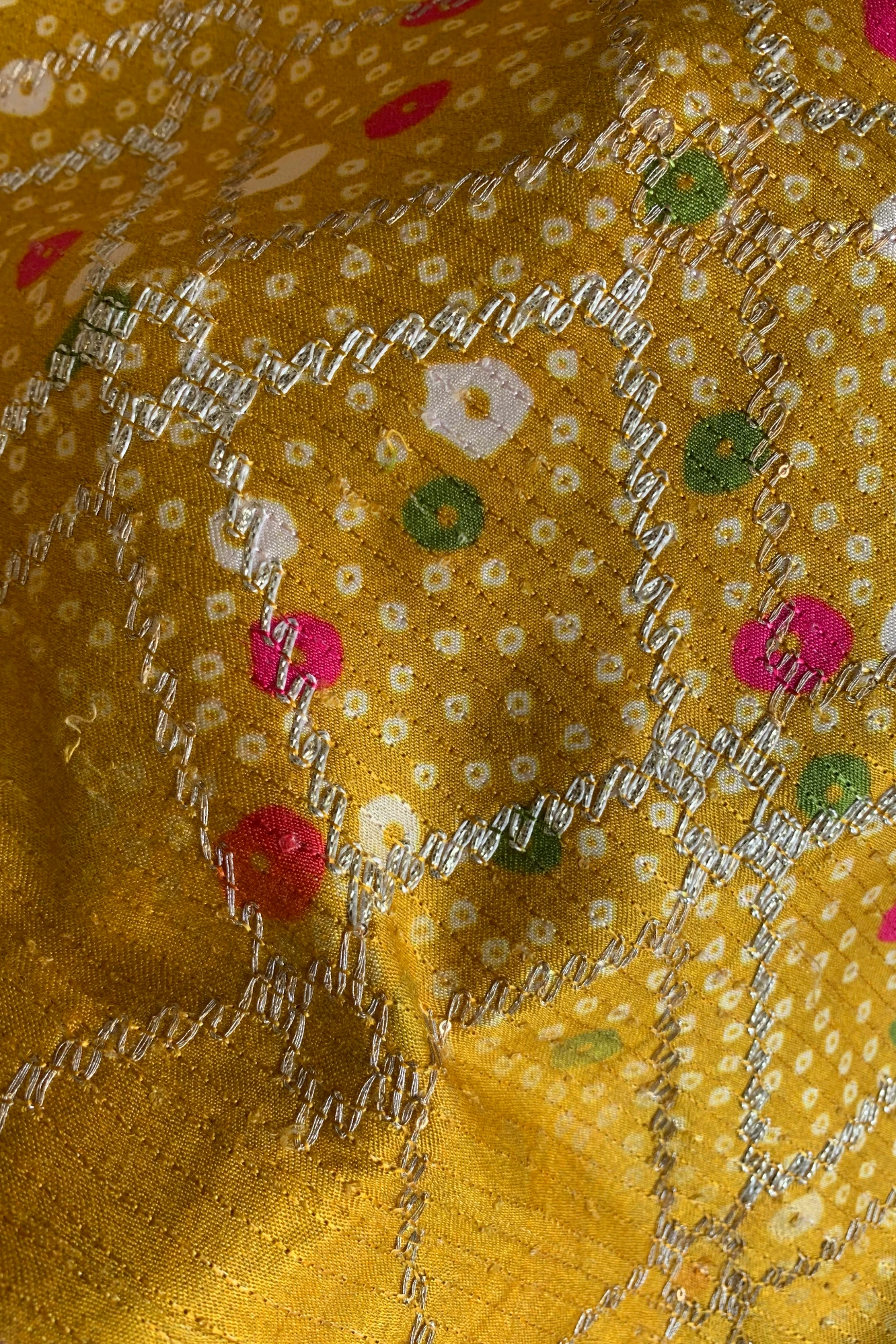 Yellow Printed Bandhej Modal Silk Saree with Lampi Gota 5274 03
