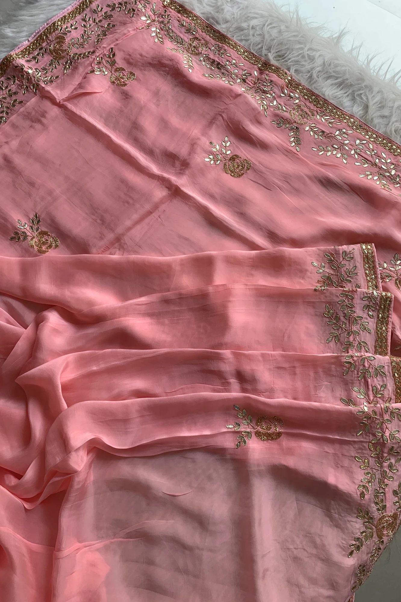 Baby Pink Habutai Silk Saree 5423 06