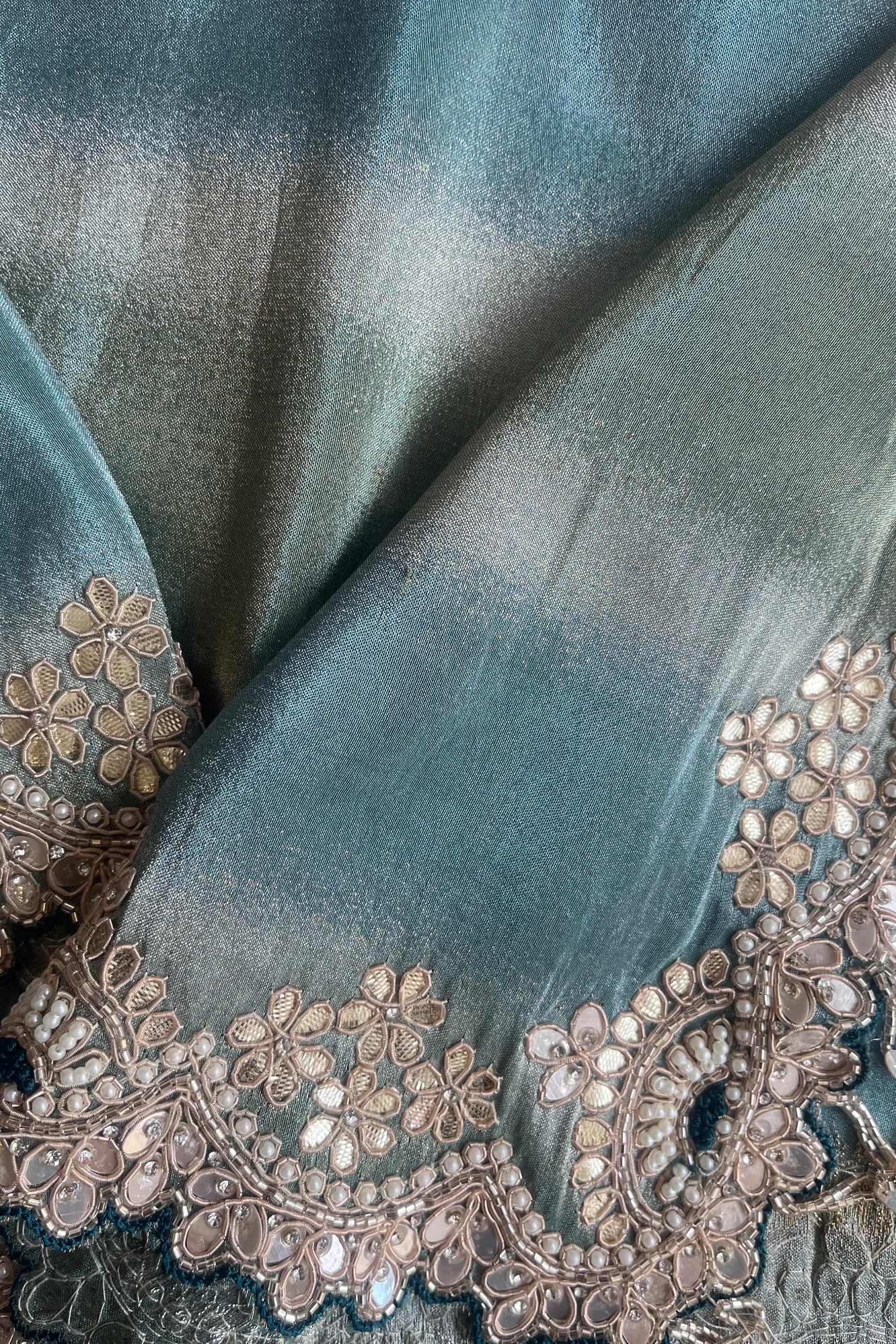 Sea Green Tissue Silk Saree with Embroidered Border 5518 08