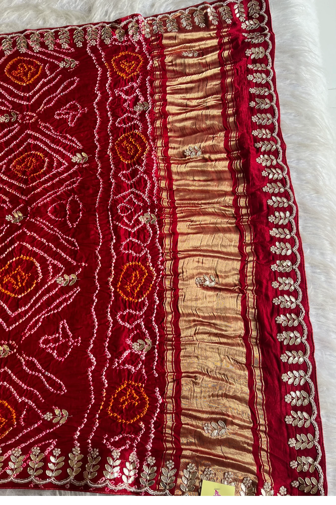 Exquisite Gajji Silk Gharchola Saree with Gotapatti, Pearls, Cutdana  Embroidered Border 5438 04 (Red)