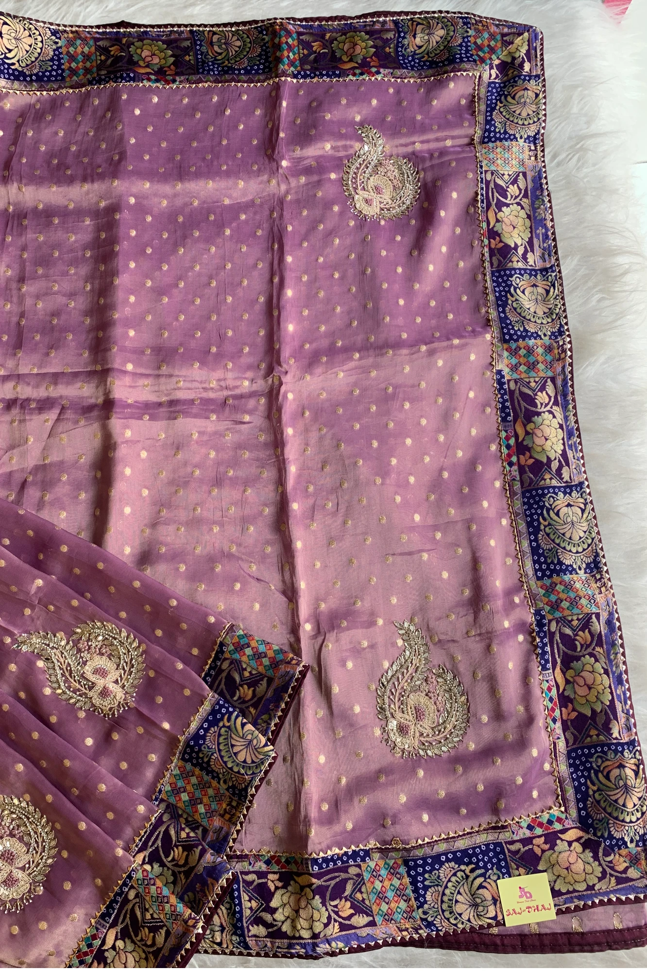 Light Purple Jamawar Border Tissue Saree 5763 08