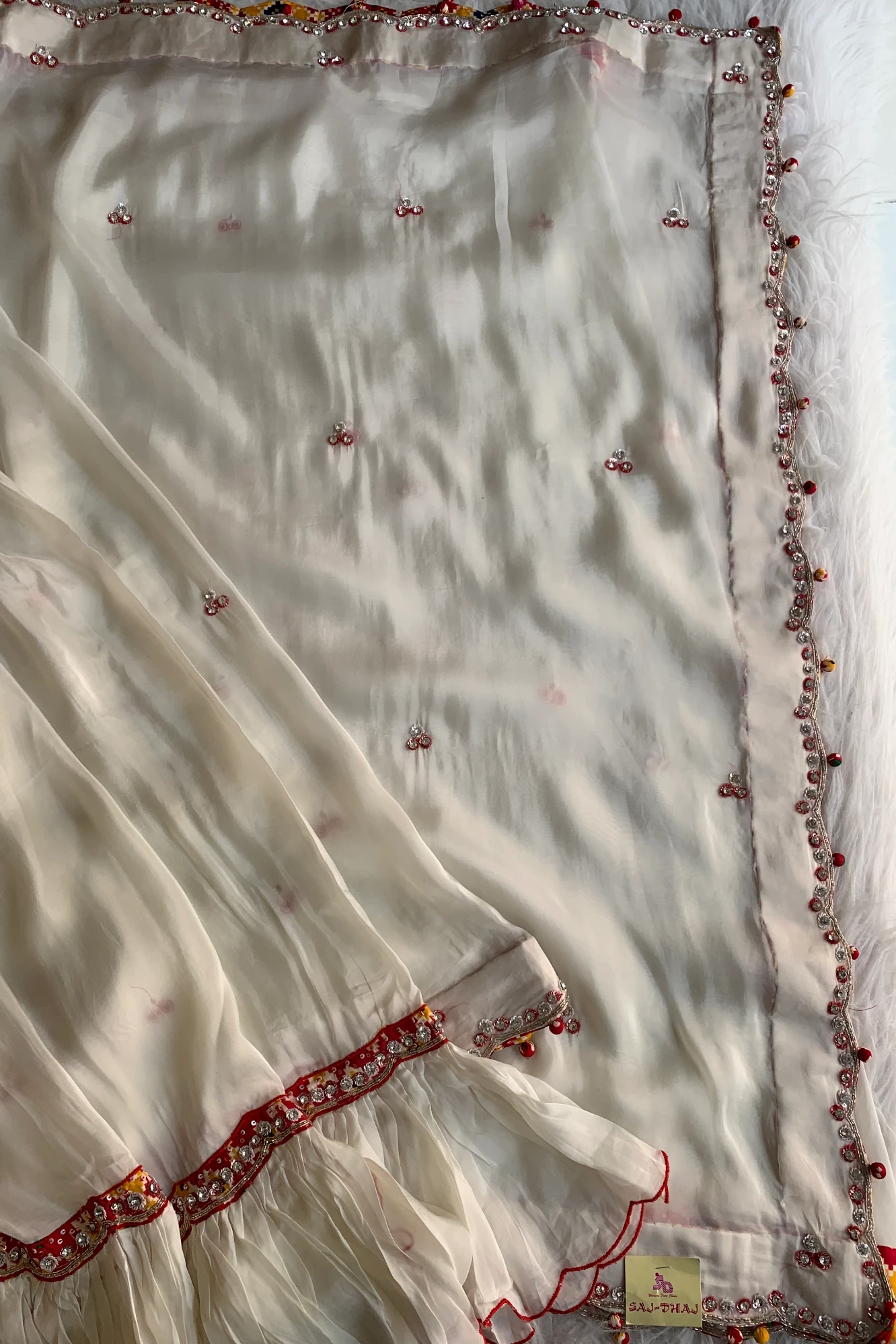 White Pleated Habutai Silk Saree 5001 01